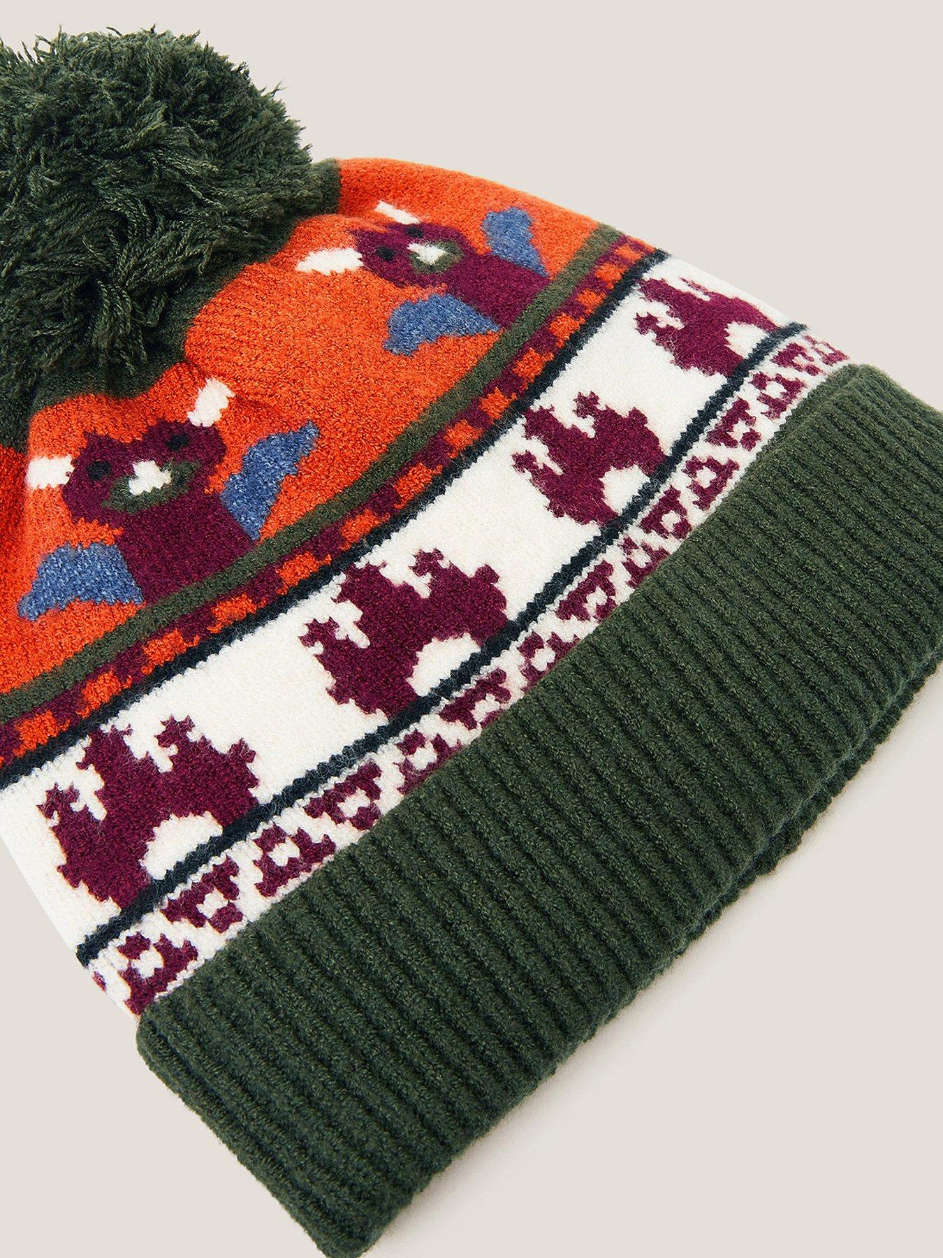  image of monsoon-boys-dragon-intarsia-hat-multi