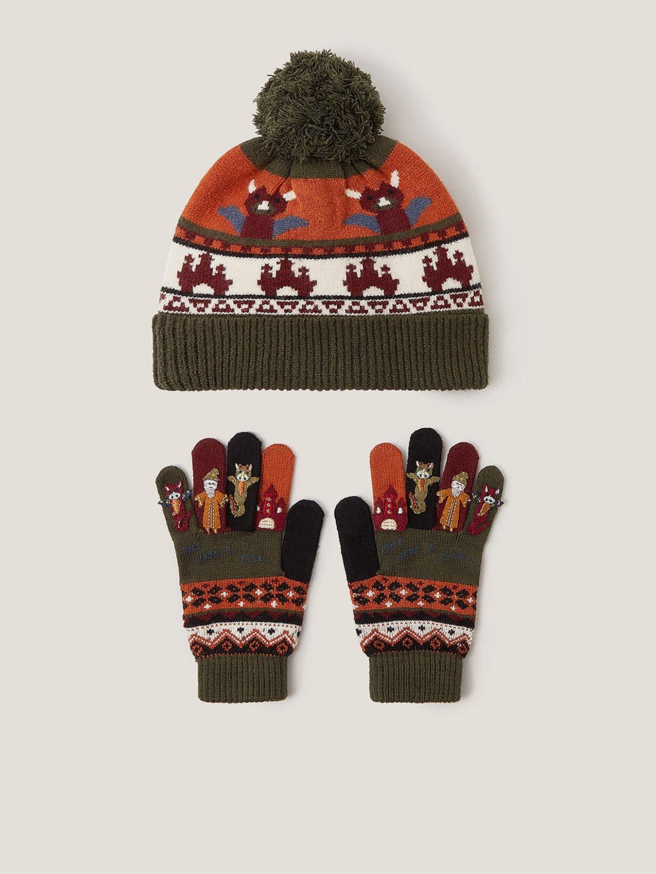  image of monsoon-boys-dragon-novelty-gloves-amp-hat-green
