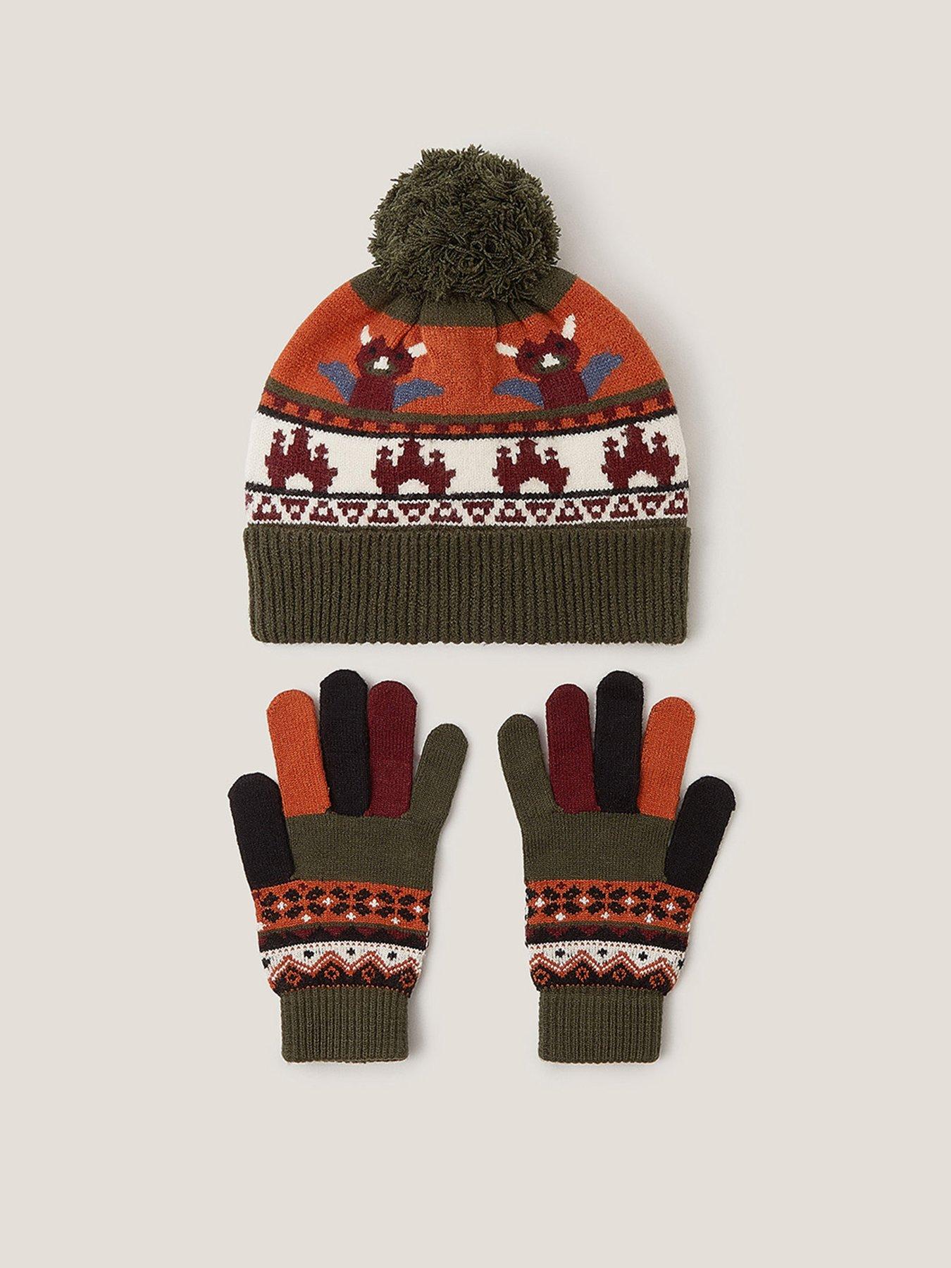  image of monsoon-boys-dragon-novelty-gloves-amp-hat-green