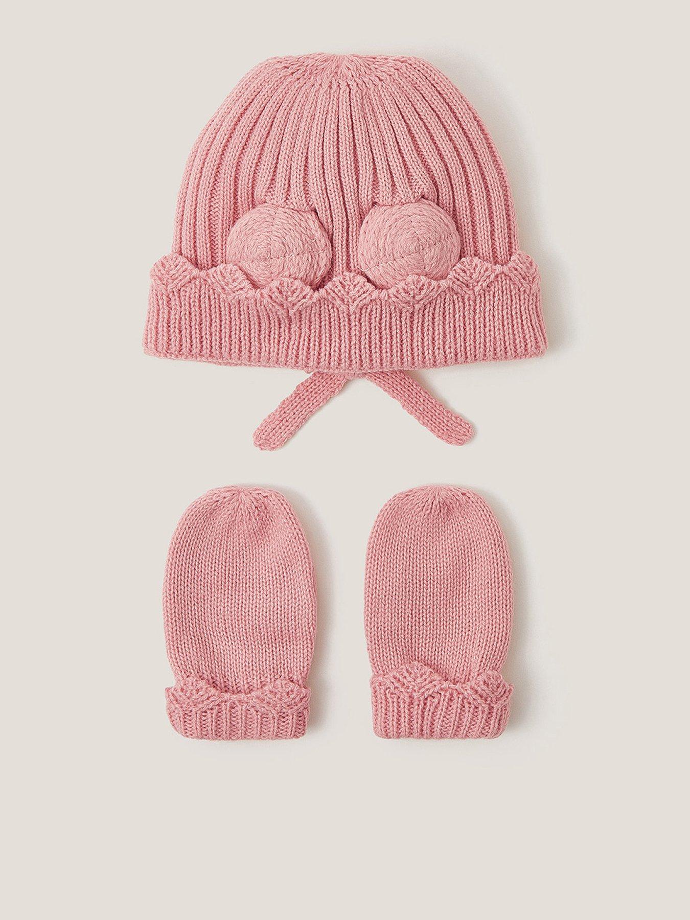 Monsoon Baby Girls Bonnet And Mitten Set - Pink