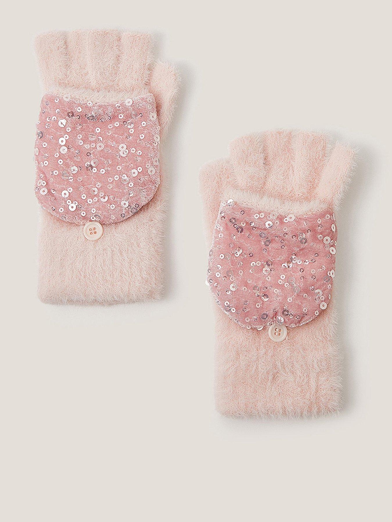 Monsoon Girls Sequin Gloves - Pink