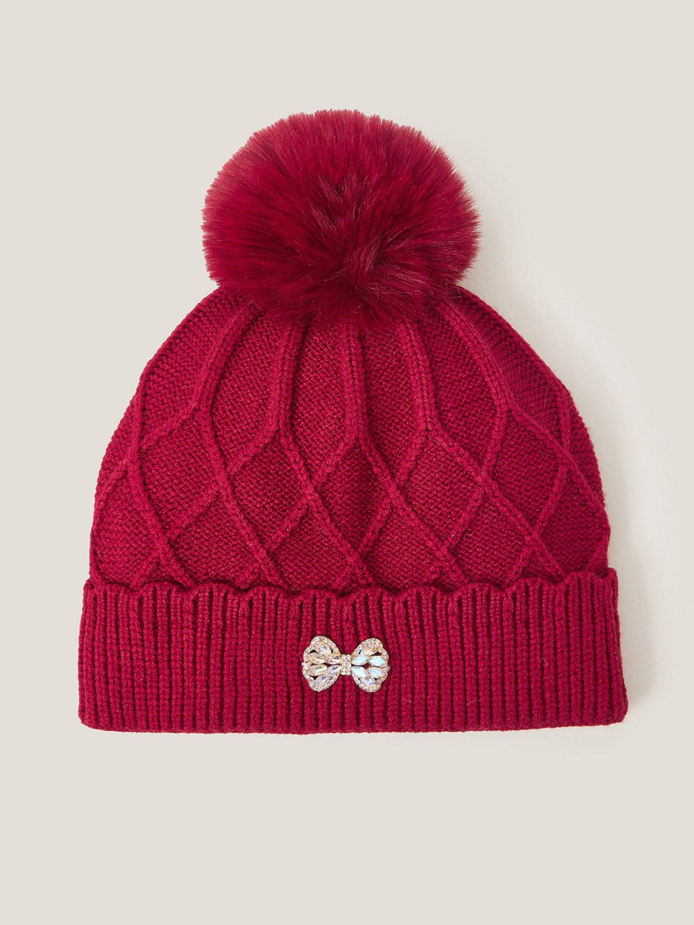 Monsoon Girls Criss Cross Pom Hat - Red