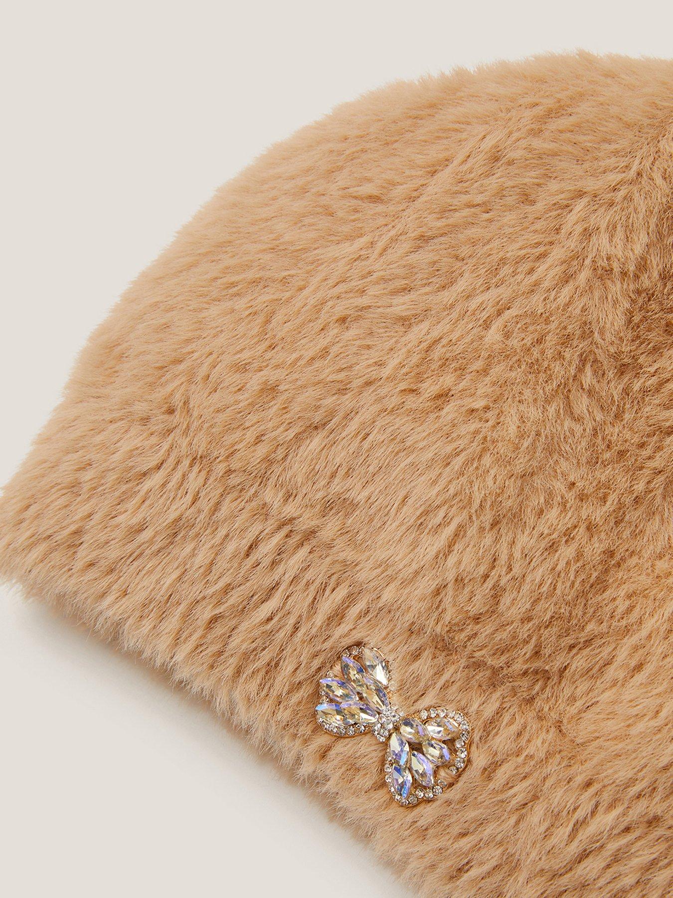  image of monsoon-girls-fluffy-jewel-bow-beanie-brown