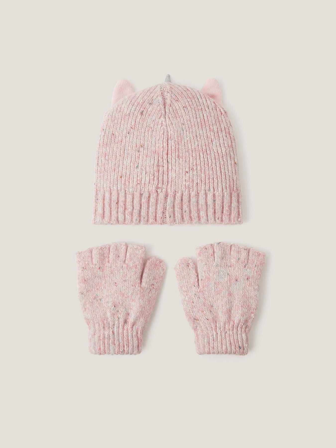Image 2 of 3 of Monsoon Girls Unicorn Pom Hat And Gloves - Multi