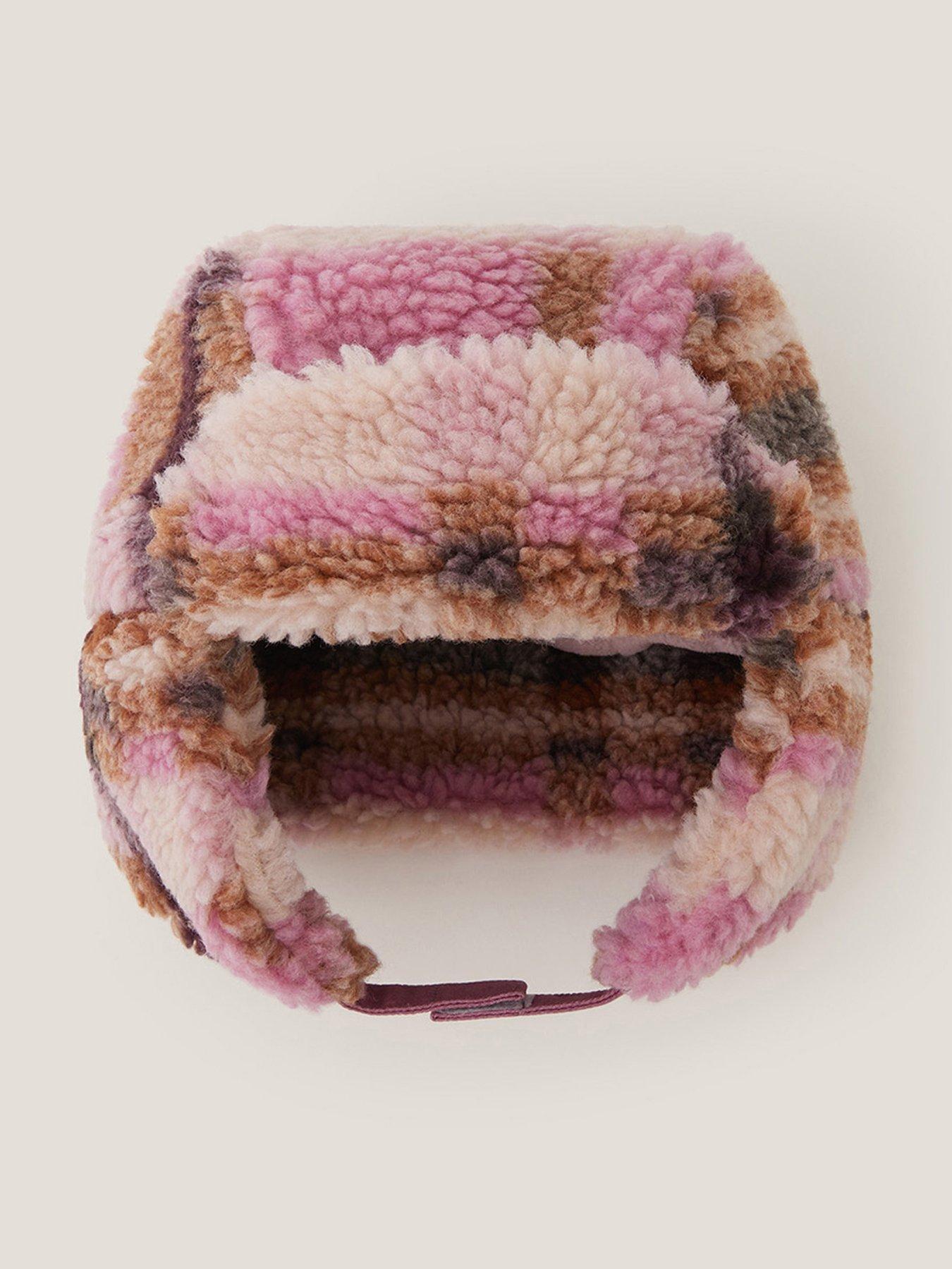 Monsoon Girls Borg Check Trapper Hat - Pink