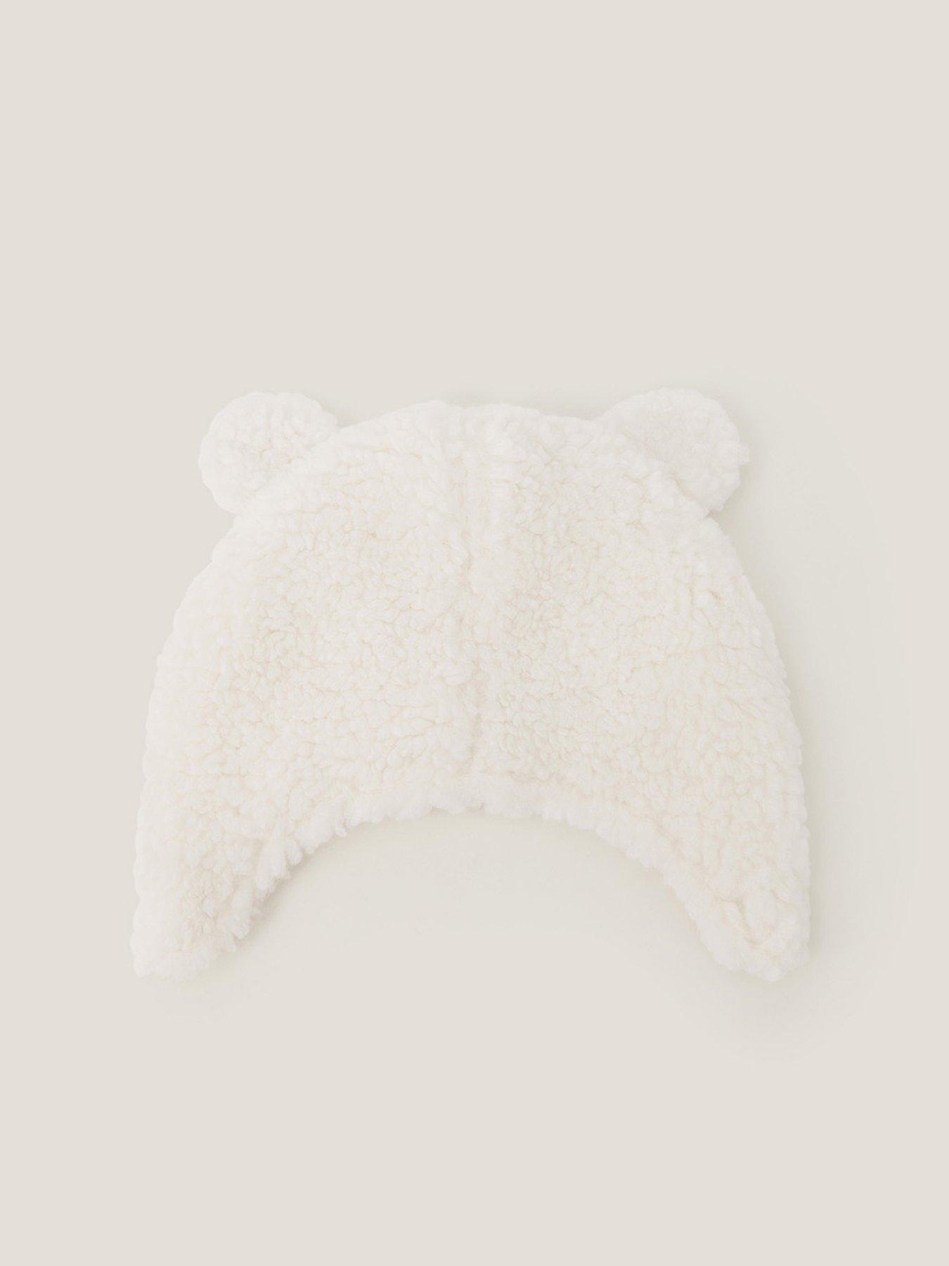 Image 2 of 3 of Monsoon Baby Girls Borg Bear Hat And Mittens - Light Cream