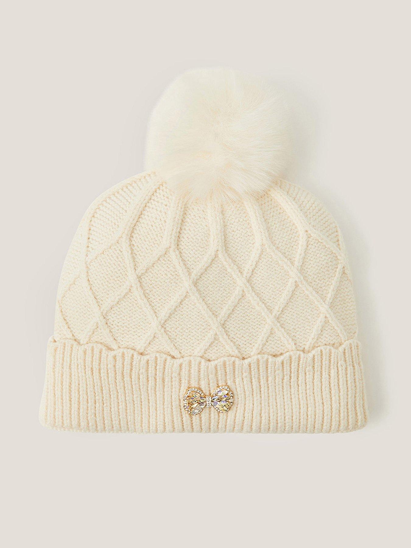  image of monsoon-girls-criss-cross-pom-hat-light-cream