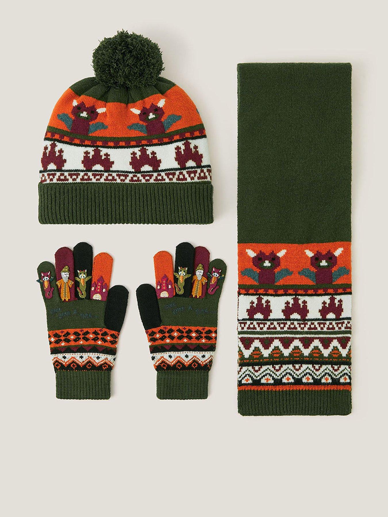 Monsoon Boys Dragon Novelty Hat, Scarf And Gloves Set - Green