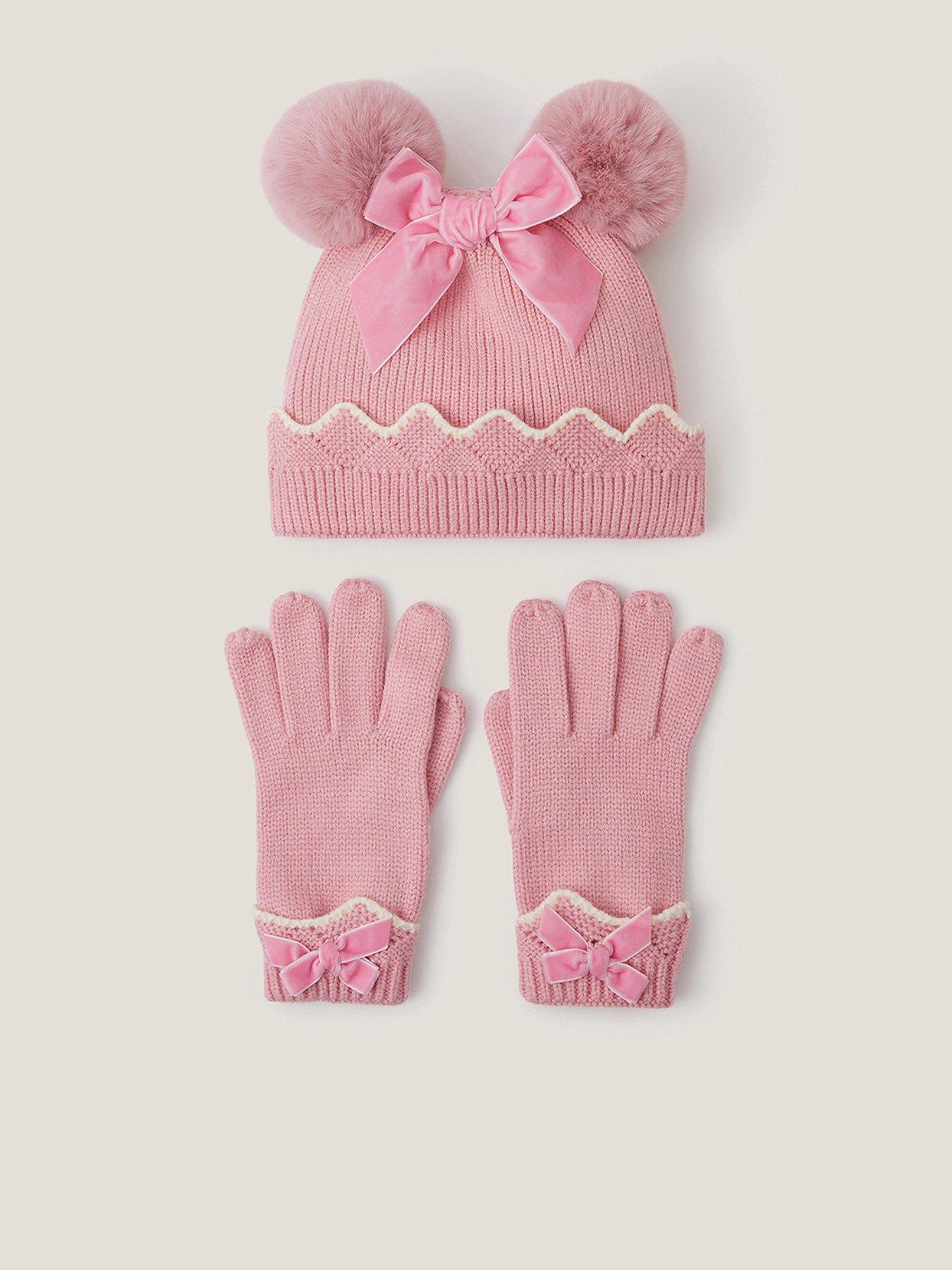 Monsoon Girls Scallop Bow Hat Set - Pink
