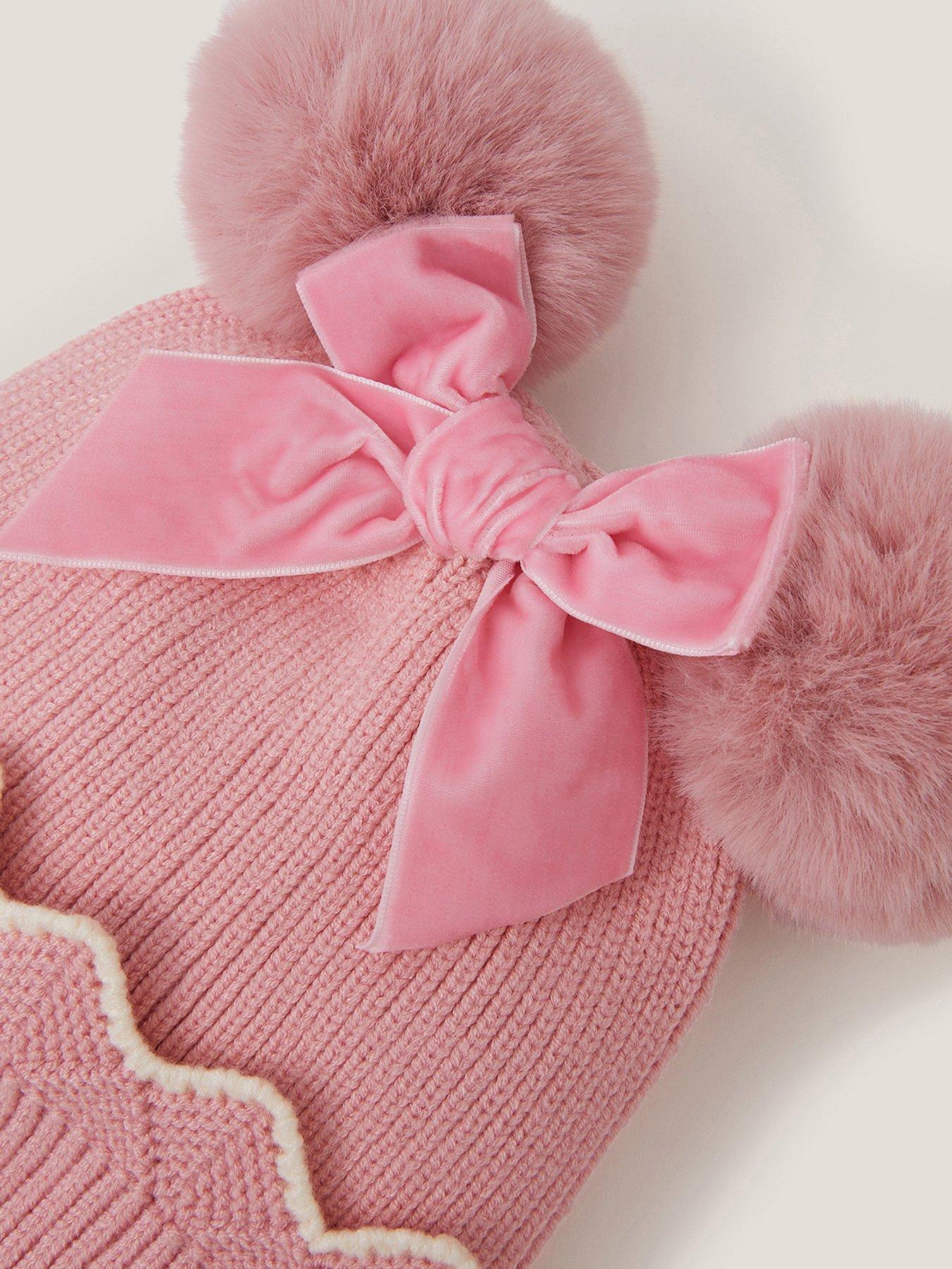  image of monsoon-girls-scallop-bow-hat-set-pink