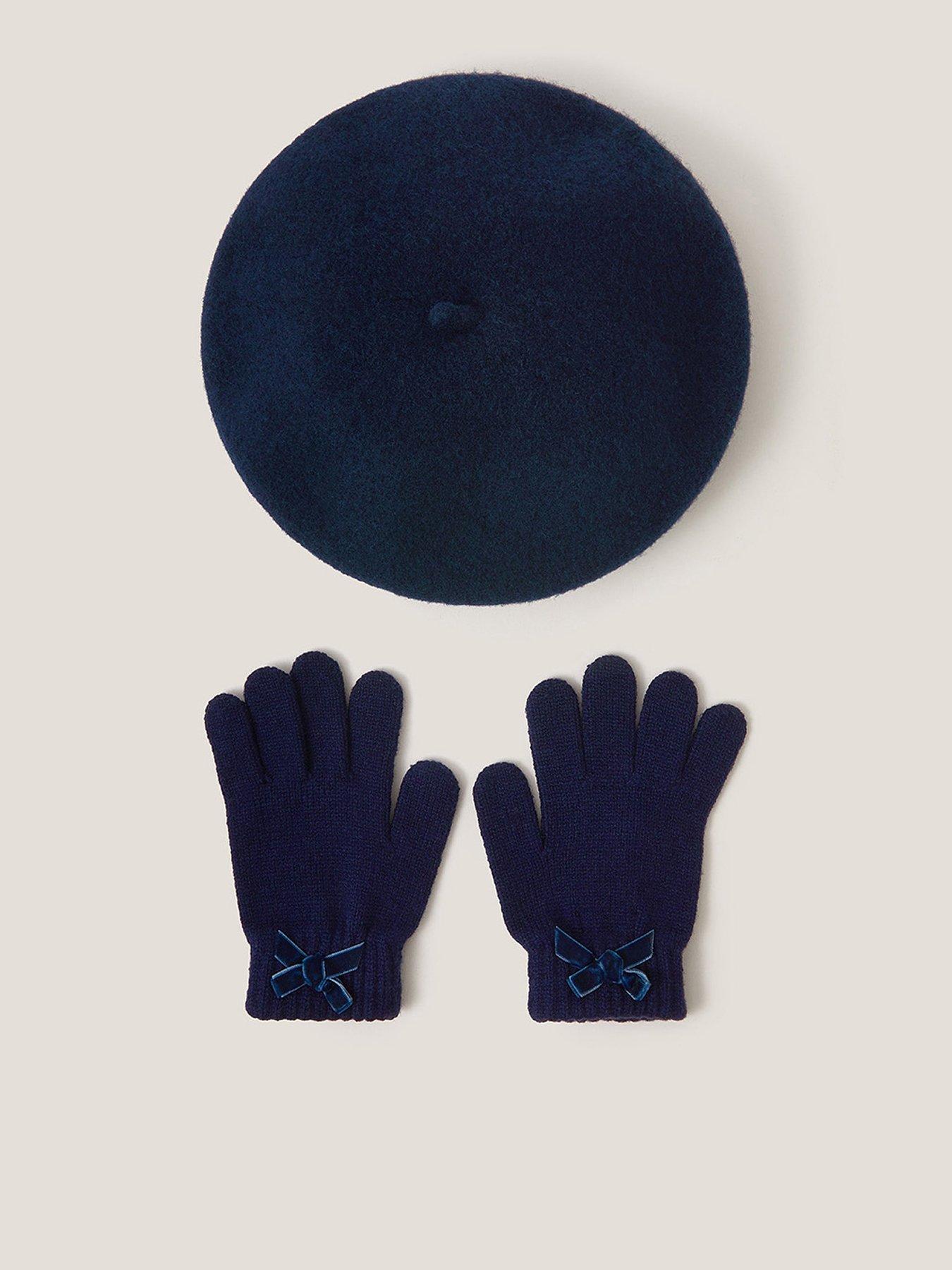 Monsoon Girls Multi Bow Beret And Gloves - Navy