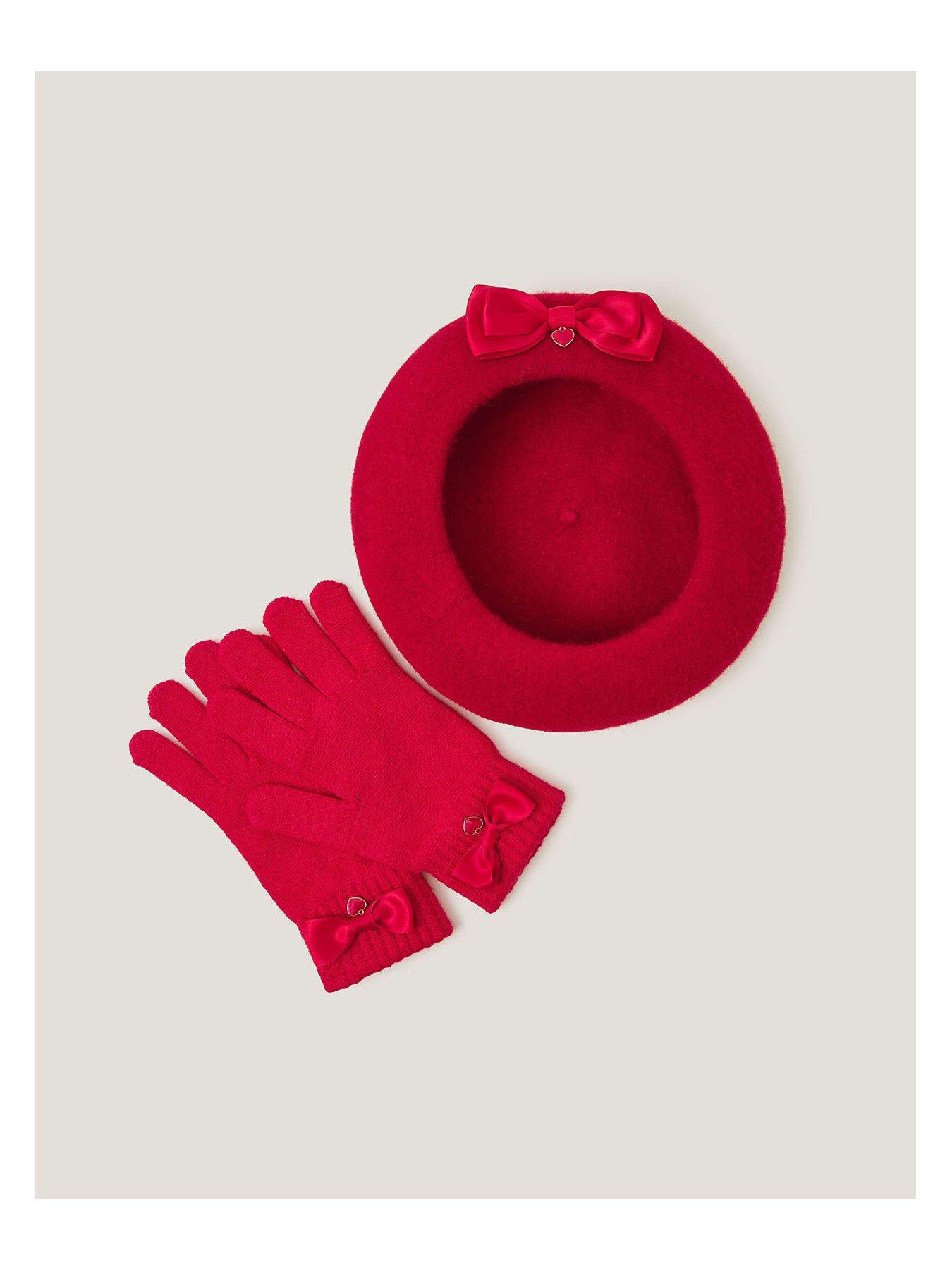  image of monsoon-girls-beret-and-gloves-set-red
