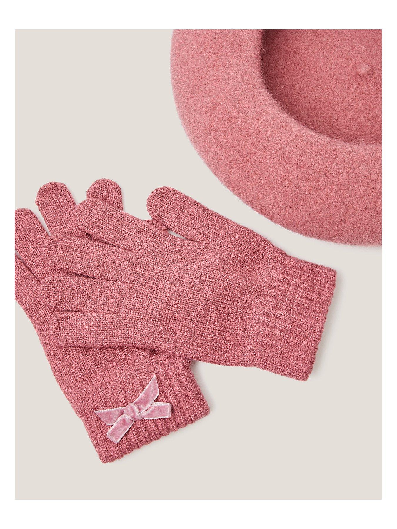  image of monsoon-girls-bow-beret-and-glove-set-pink