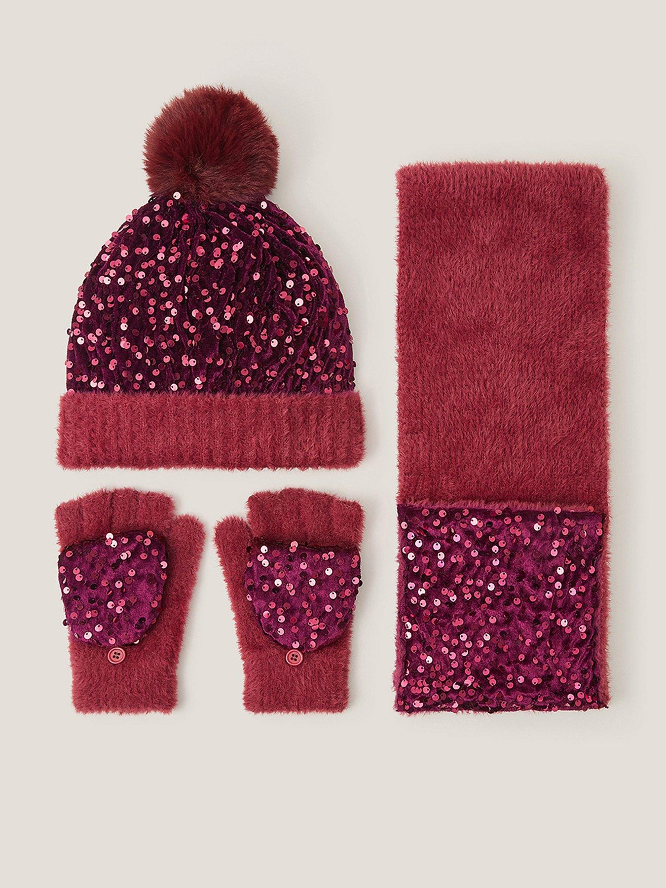  image of monsoon-girls-sequin-hat-glove-and-scarf-set-red