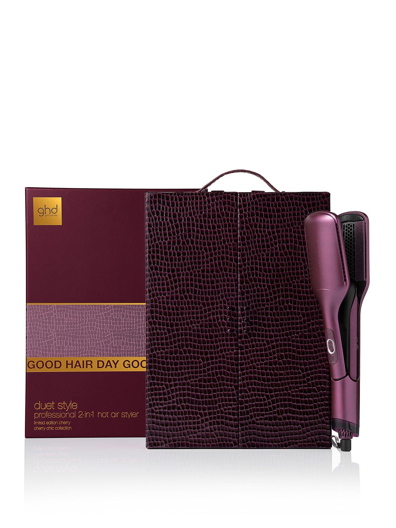 ghd Duet Style hot air styler in Cherry with Sleek Talker and paddle brush