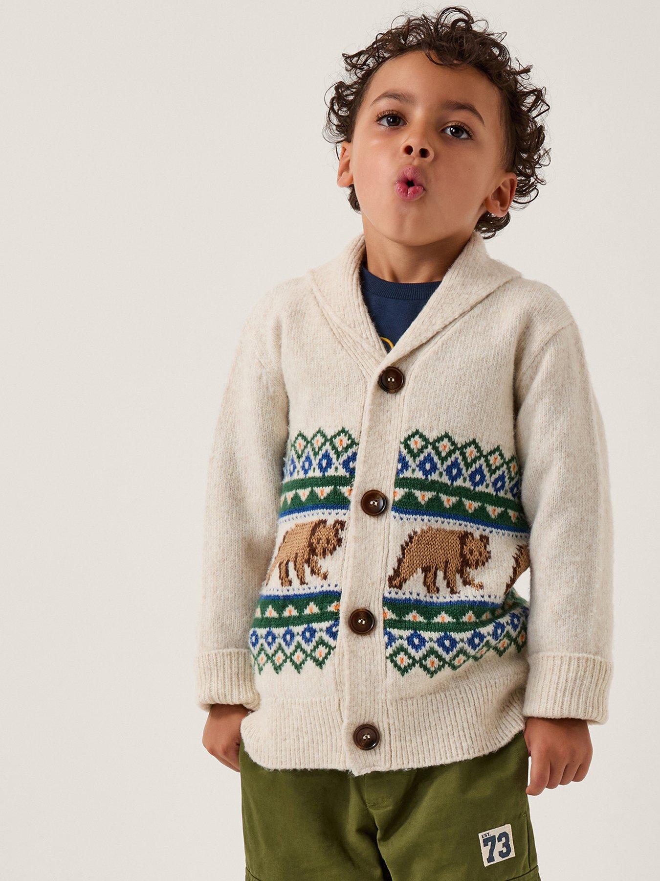 Monsoon Boys Fair Isle Bear Cardigan - Light Cream
