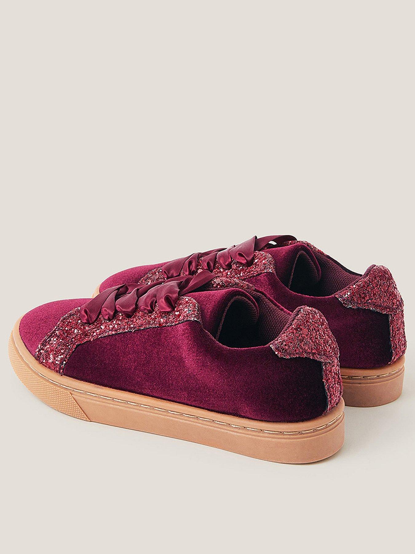 Image 3 of 3 of Monsoon Girls Velvet Trainers - Dark Red