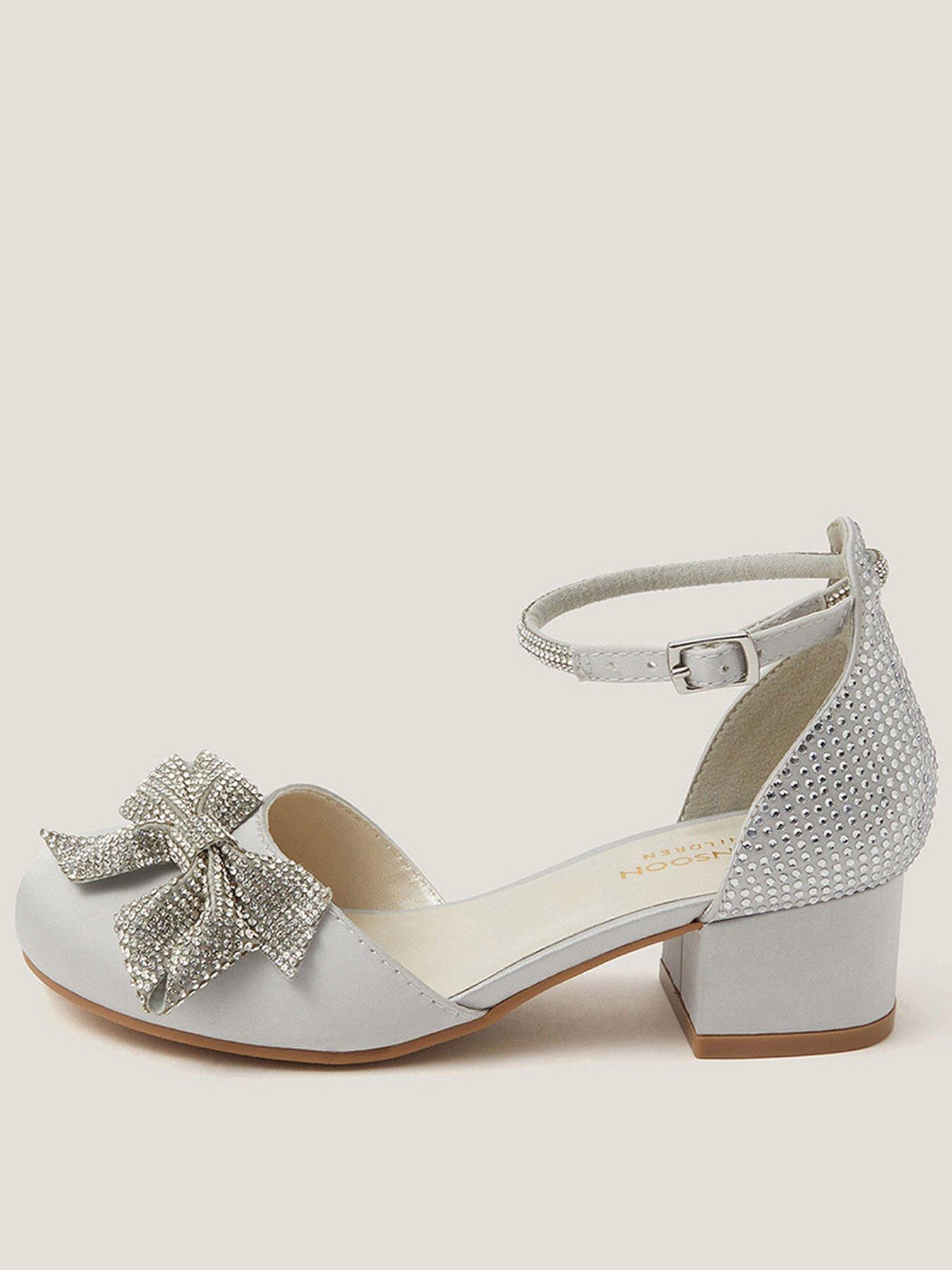 undefined Girls Dazzle Bow Heeled Shoes - Silver