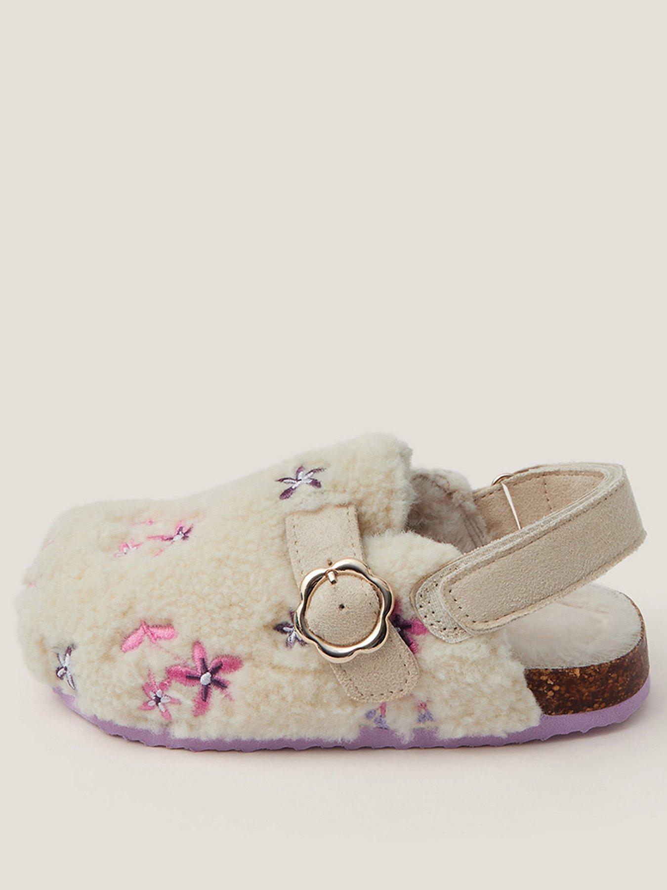 Image 2 of 3 of Monsoon Girls Flower Borg Clogs - Light Cream