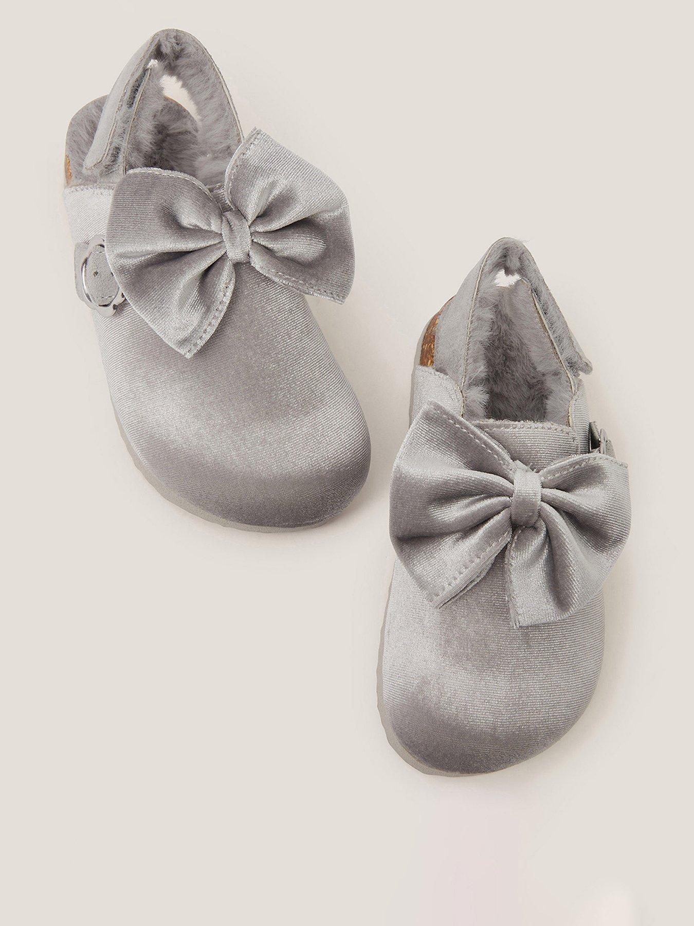 undefined Girls Sparkly Velour Bow Clogs - Silver