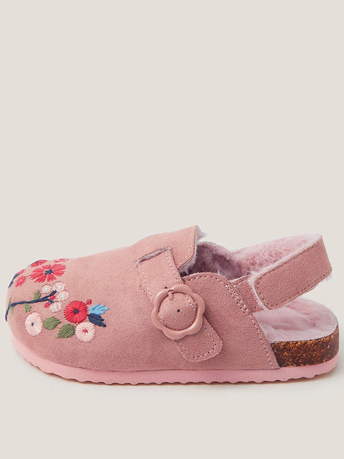 undefined Girls Faux Fur Flower Embroided Mule - Pink