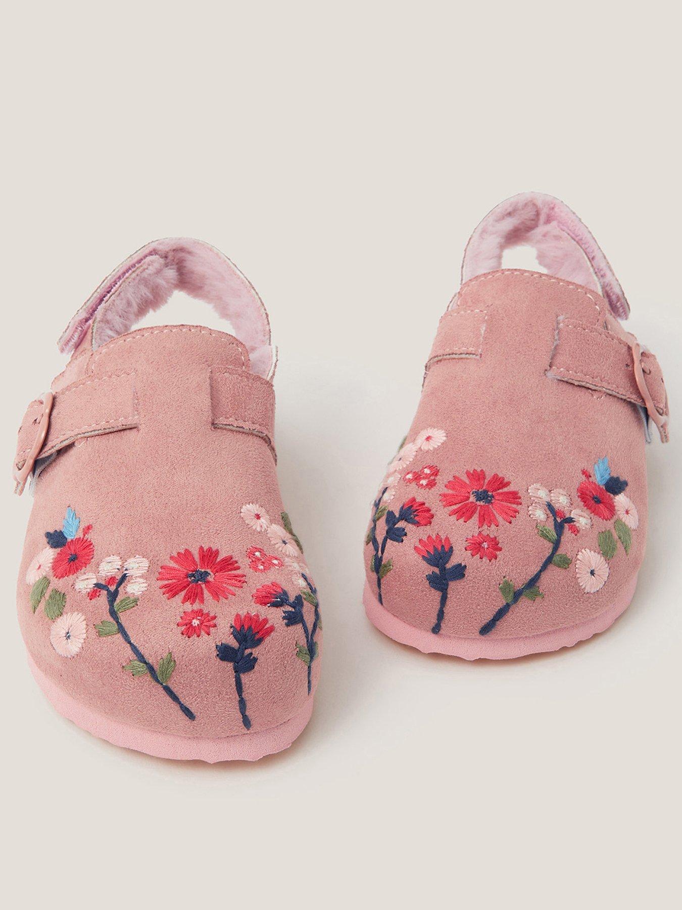 Image 3 of 3 of Monsoon Girls Faux Fur Flower Embroided Mule - Pink