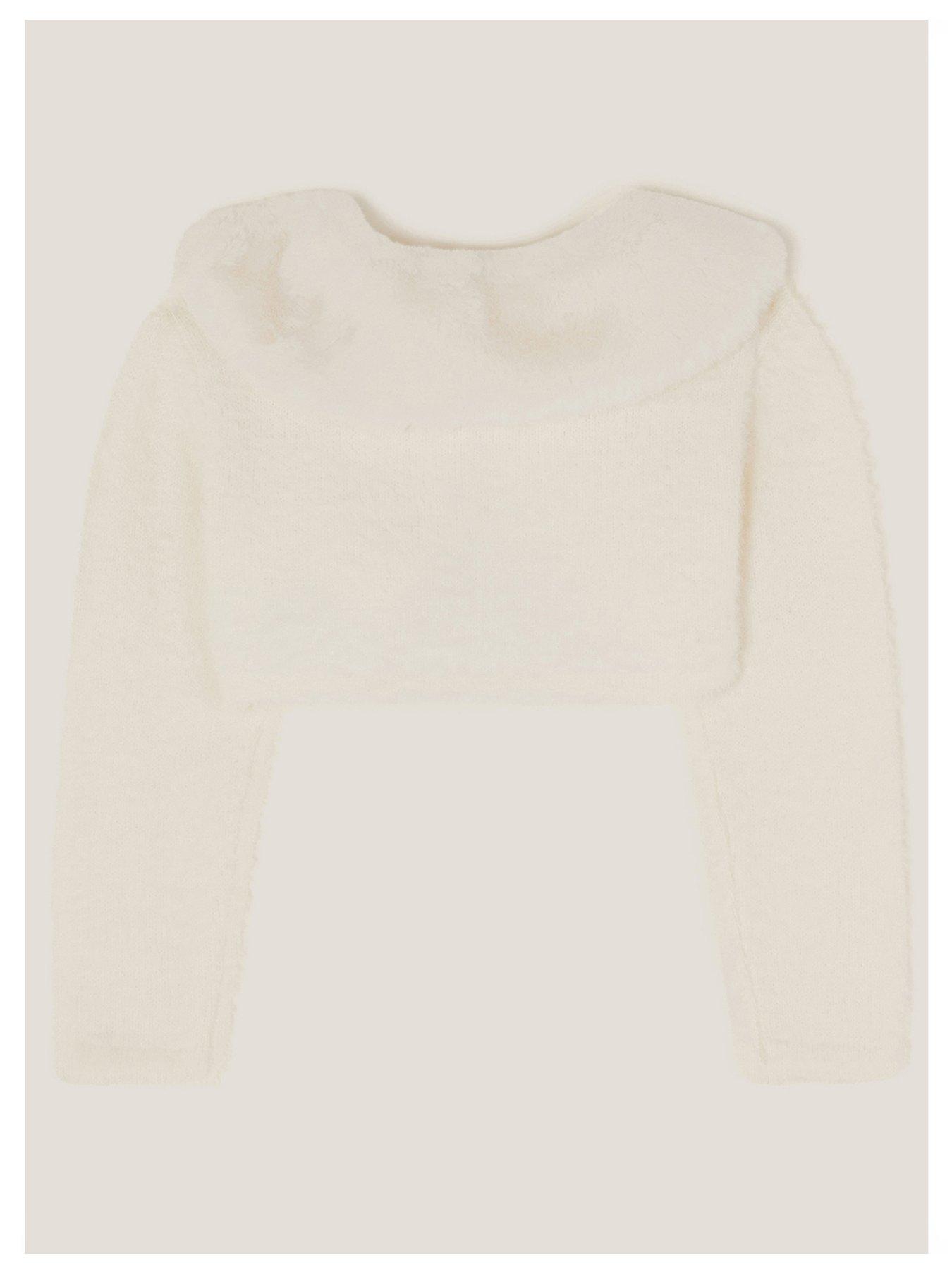 Image 2 of 3 of Monsoon Baby Girls Fluffy Faux Fur Collar Cardigan - Light Cream