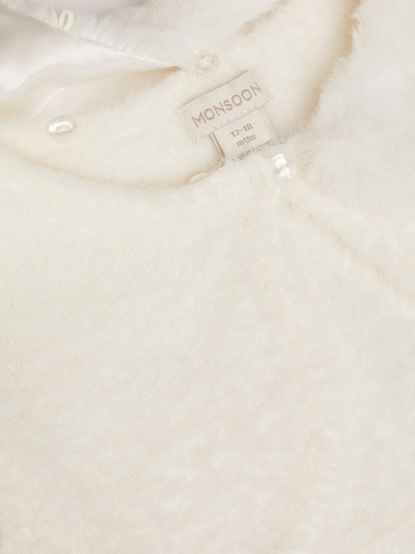 Image 3 of 3 of Monsoon Baby Girls Fluffy Faux Fur Collar Cardigan - Light Cream