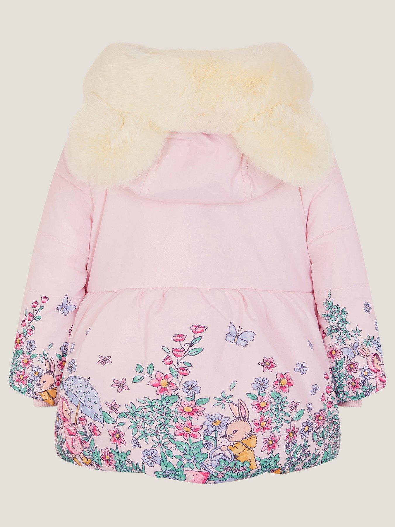 Image 3 of 4 of Monsoon Baby Girls Pippa Print Padded Coat - Pink