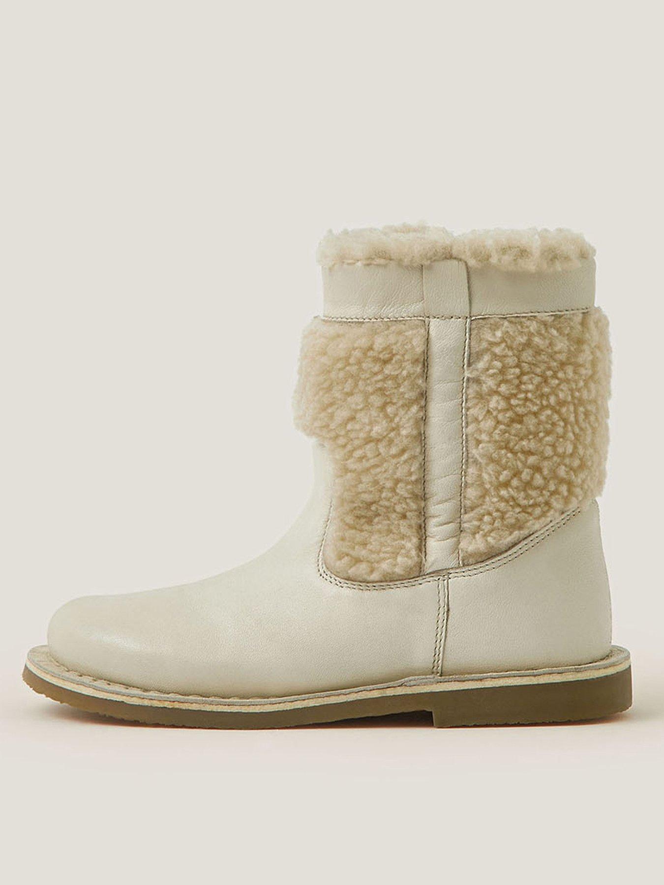  image of monsoon-girls-borg-pale-leather-boots-cream