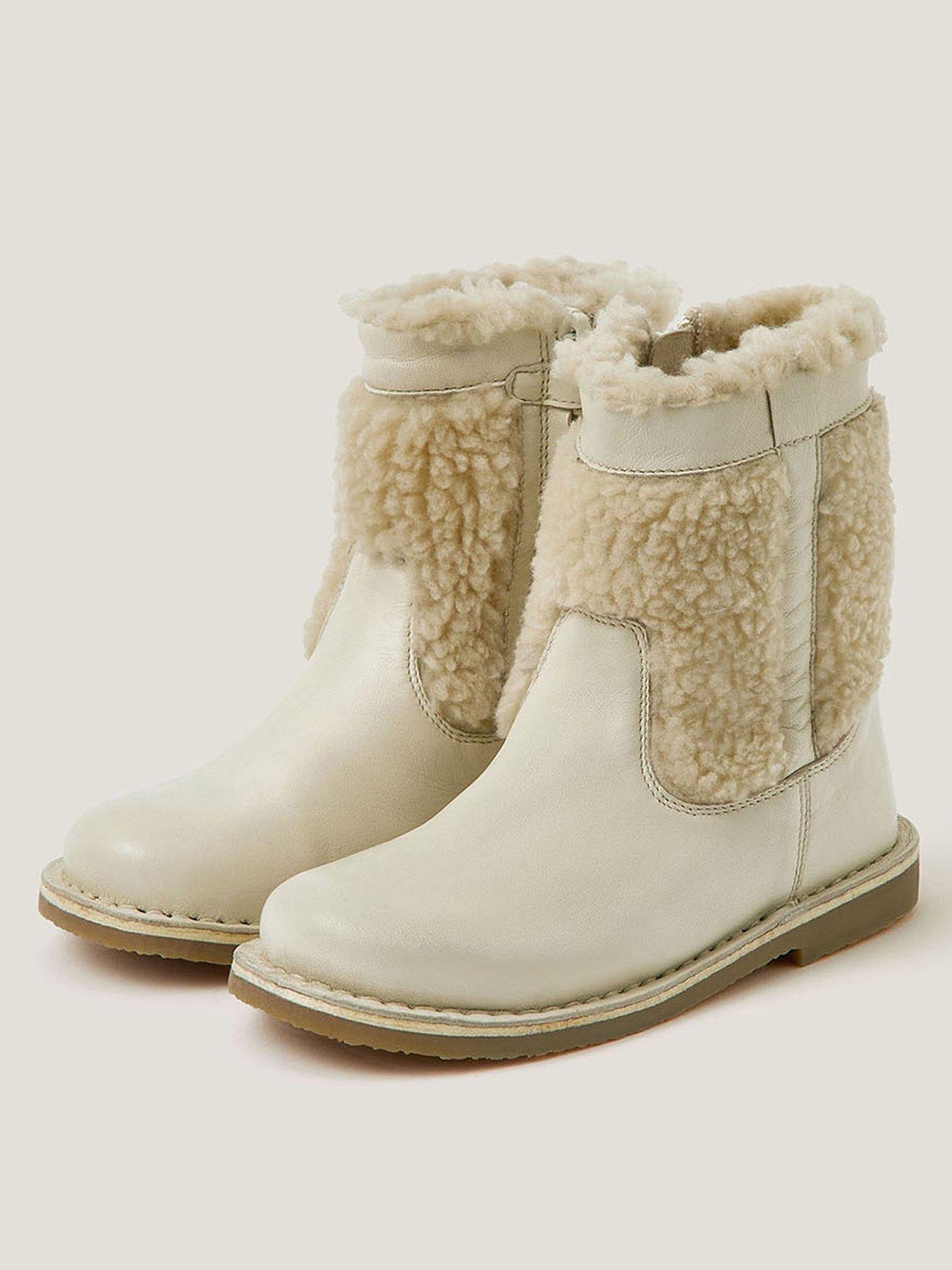  image of monsoon-girls-borg-pale-leather-boots-cream