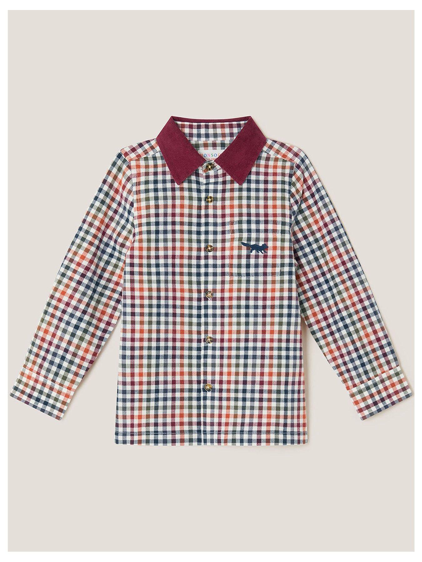 undefined Boys Gingham Check Flannel Shirt - Brown