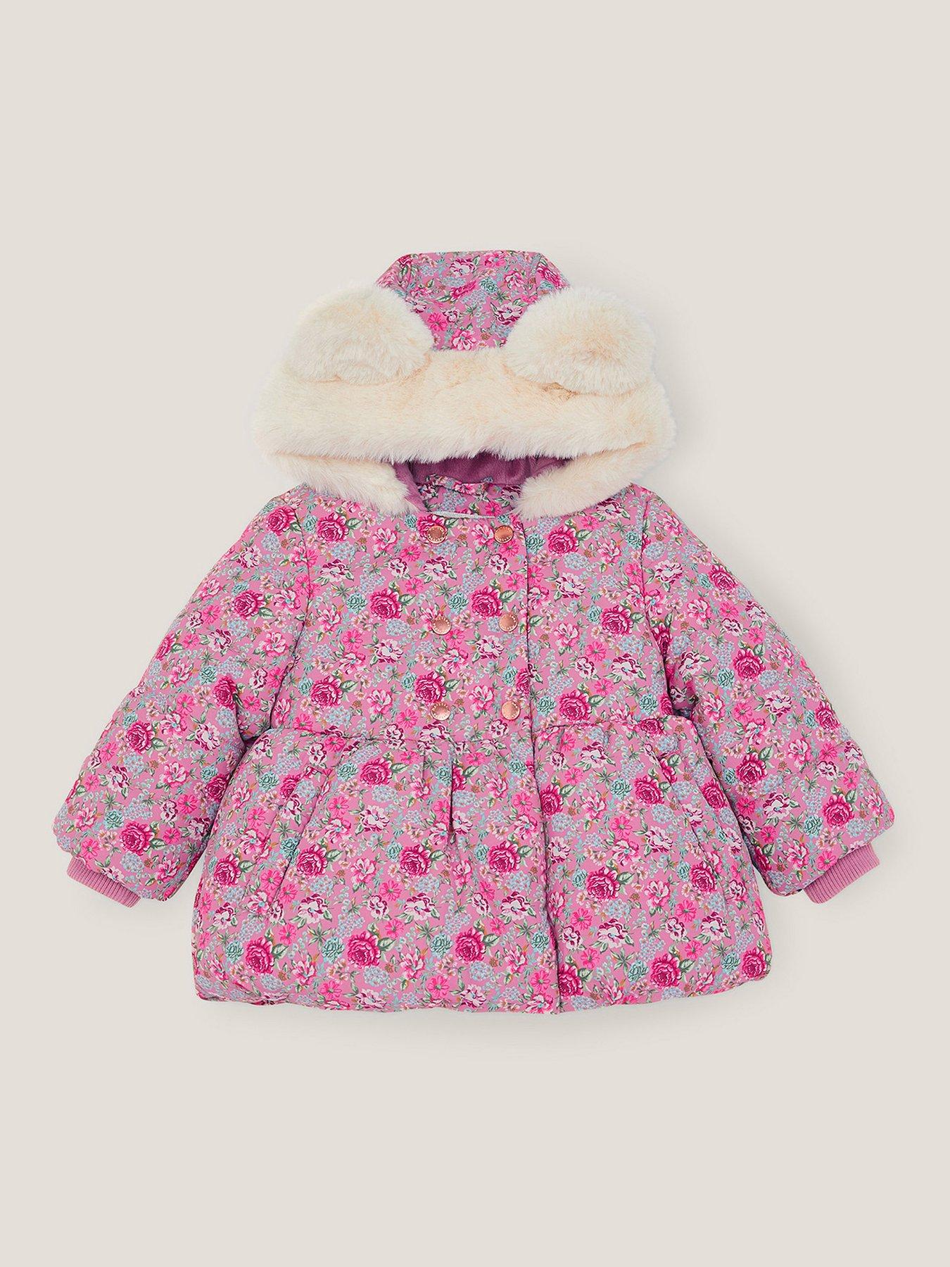 Image 2 of 4 of Monsoon Baby Girls Dolly Print Padded Jacket - Pink