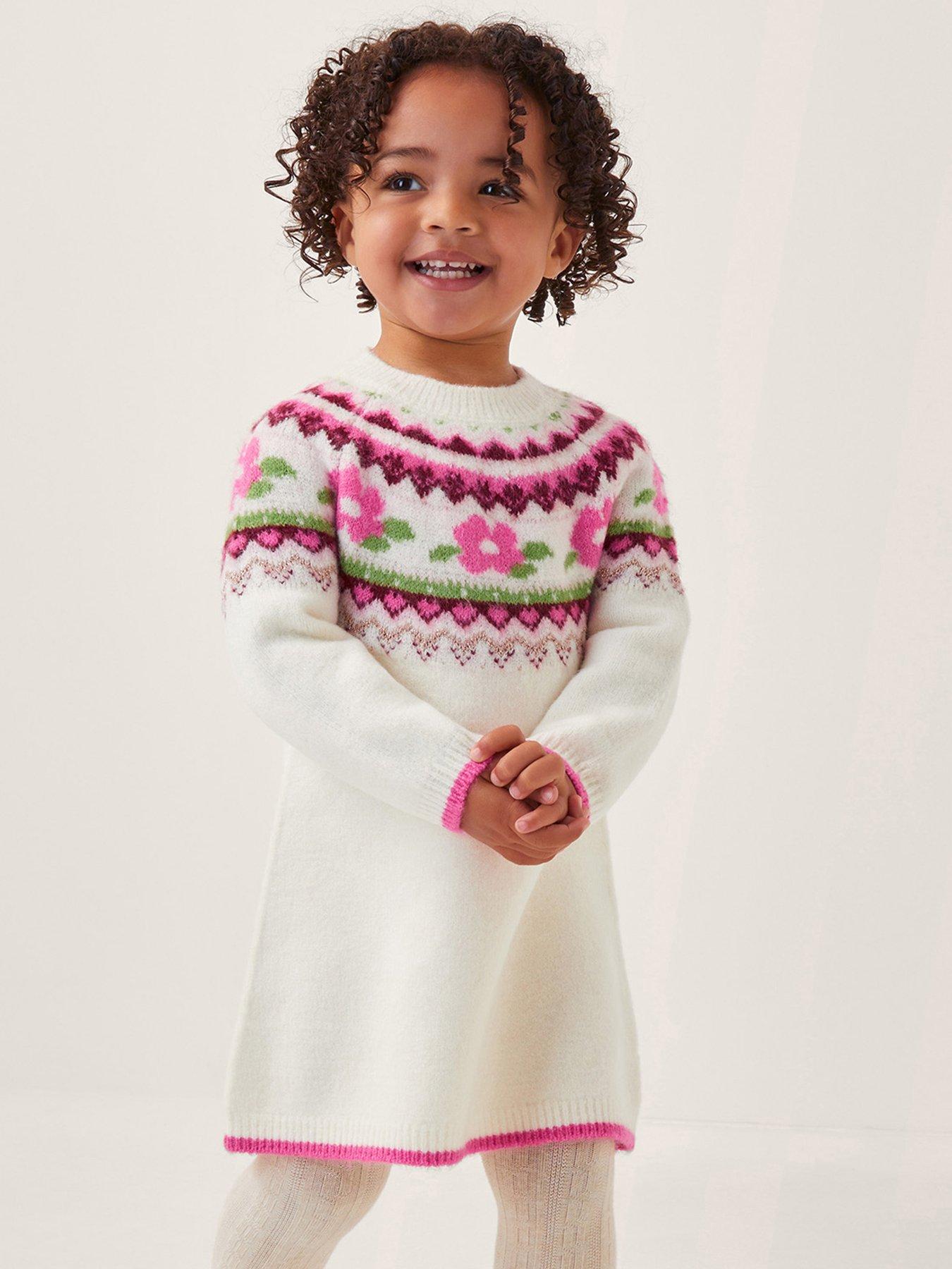 Image 1 of 4 of Monsoon Baby Girls Rose Knitted Dress - Light Cream