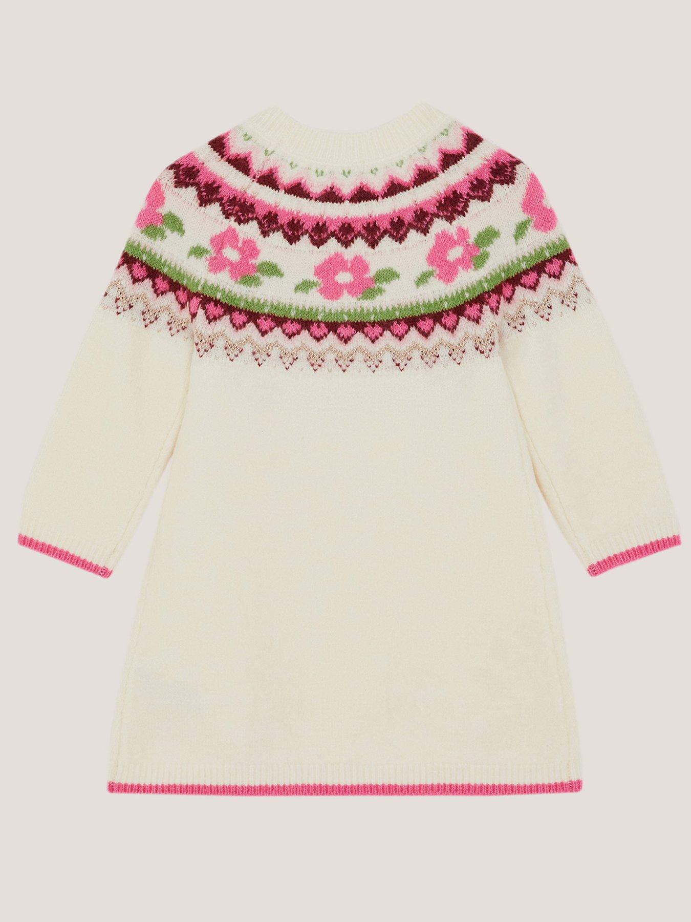Image 2 of 4 of Monsoon Baby Girls Rose Knitted Dress - Light Cream