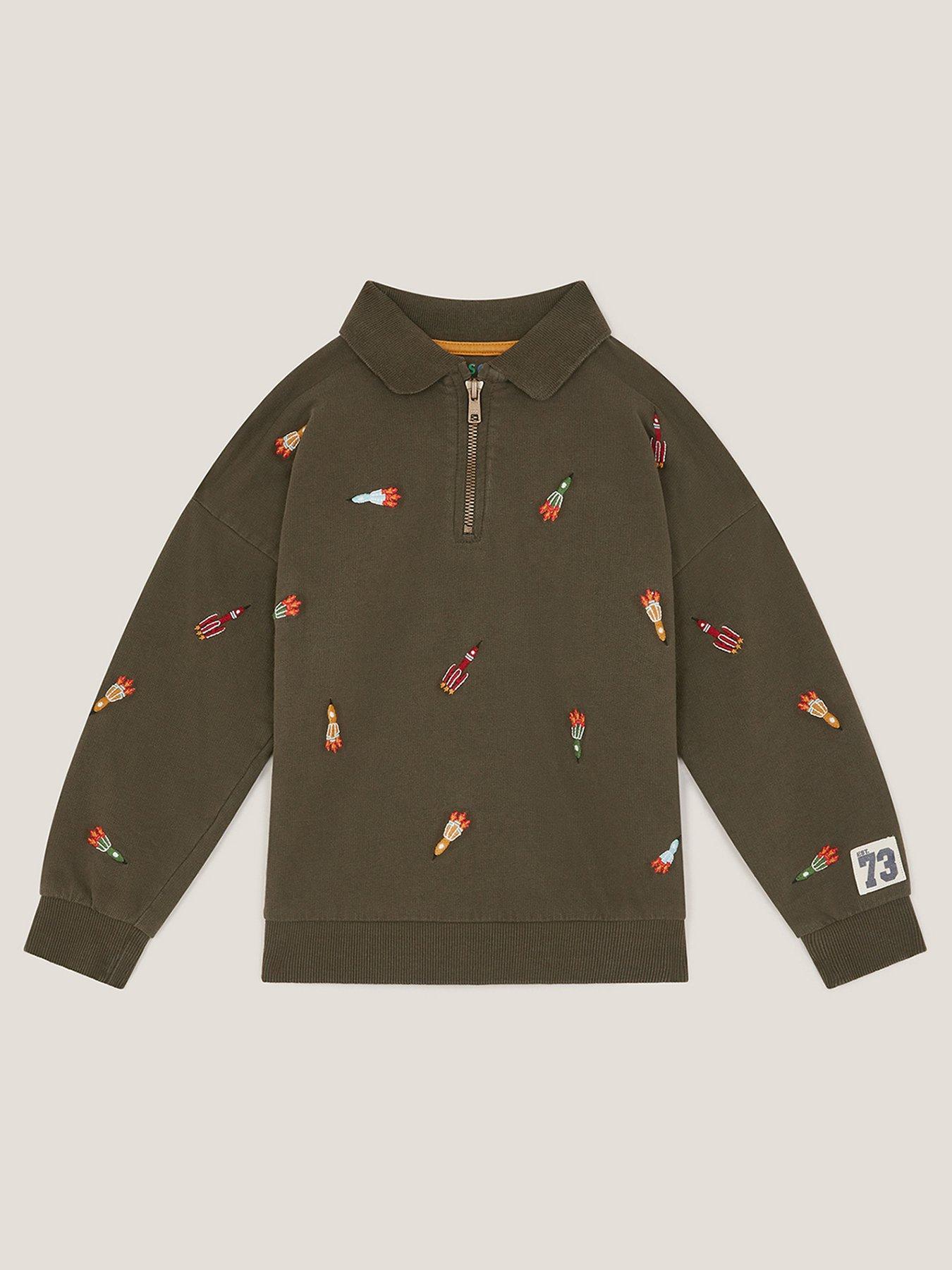 front image of monsoon-boys-space-embroidered-sweat-top-khaki