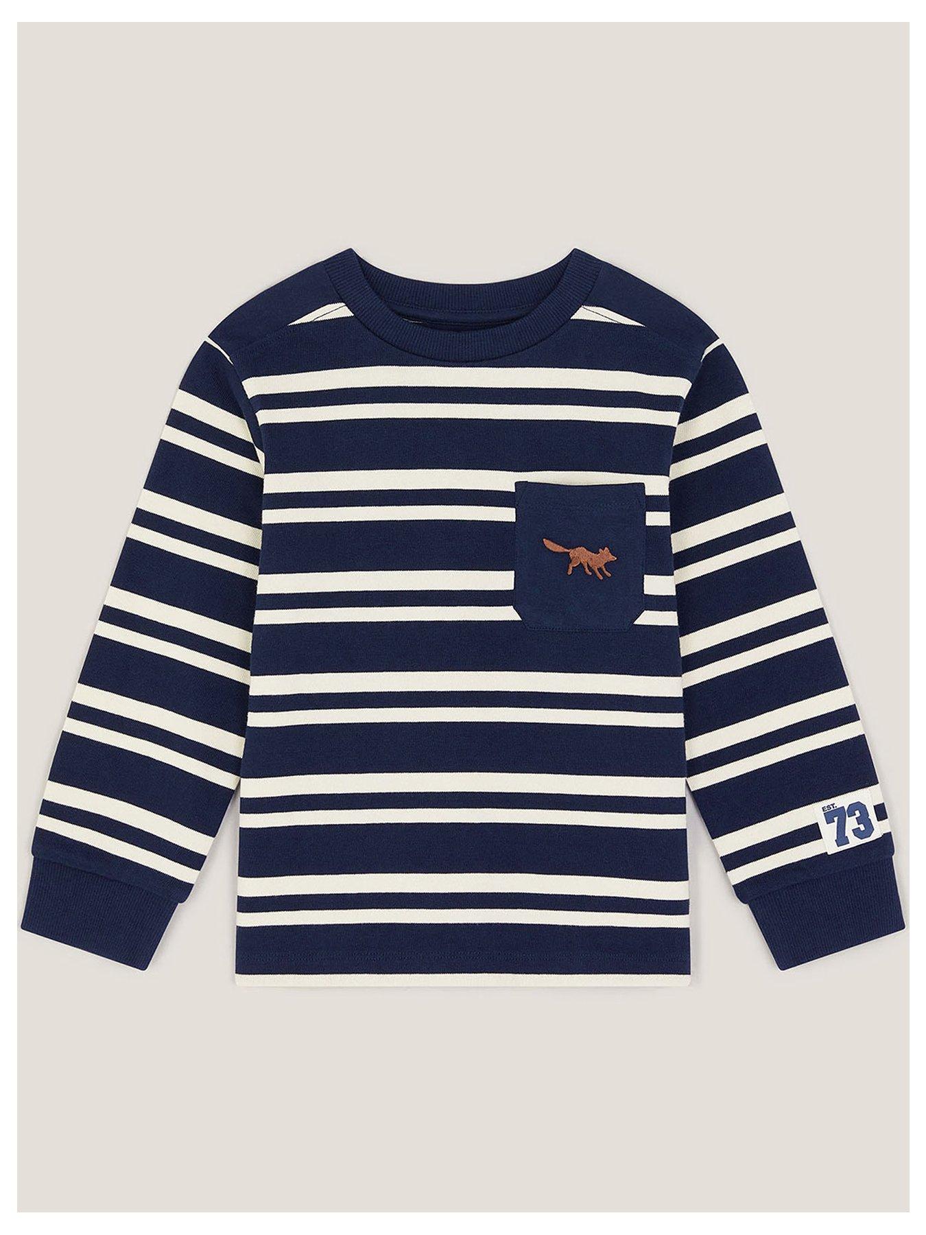 Image 2 of 4 of Monsoon Boys Fox Stripe Long Sleeve Tshirt - Blue