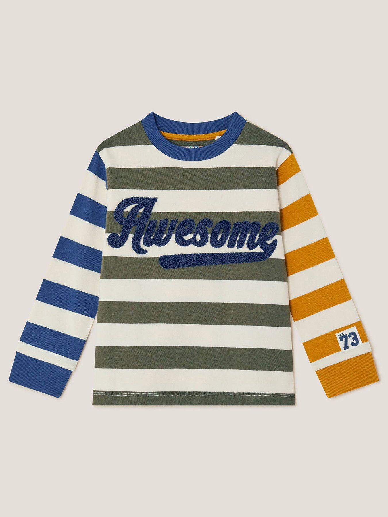  image of monsoon-boys-slogan-stripe-long-sleeve-t-shirt-yellow