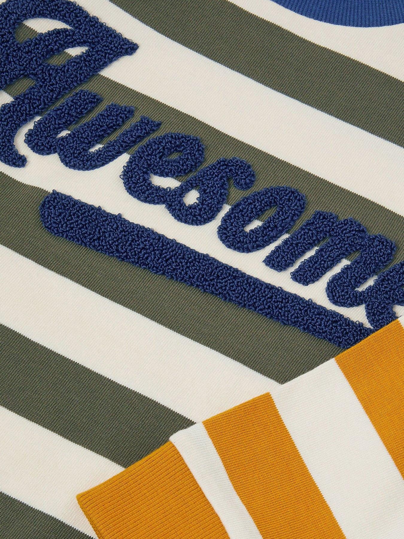  image of monsoon-boys-slogan-stripe-long-sleeve-t-shirt-yellow