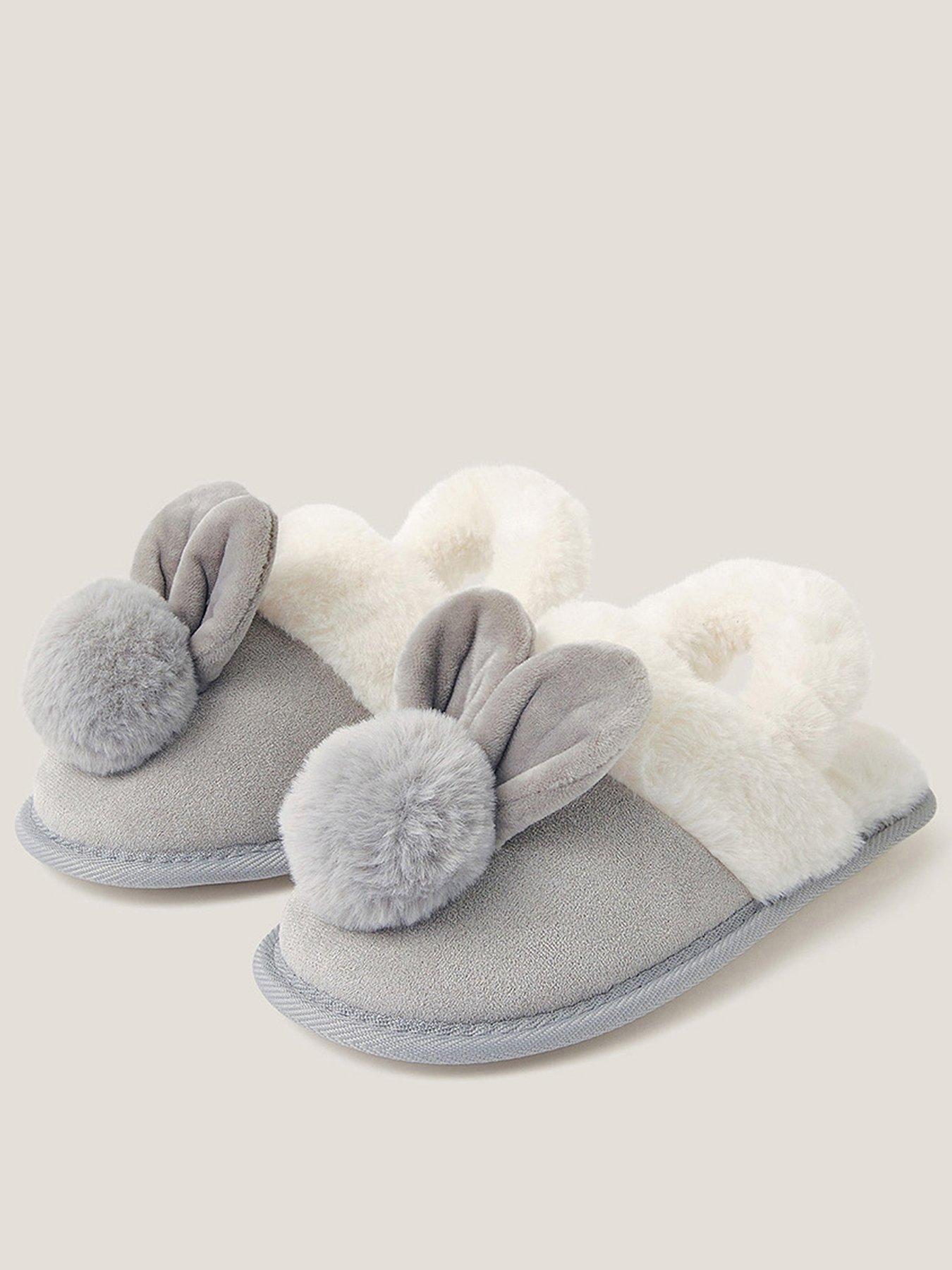 undefined Girls Pom Pom Bunny Slippers - Grey