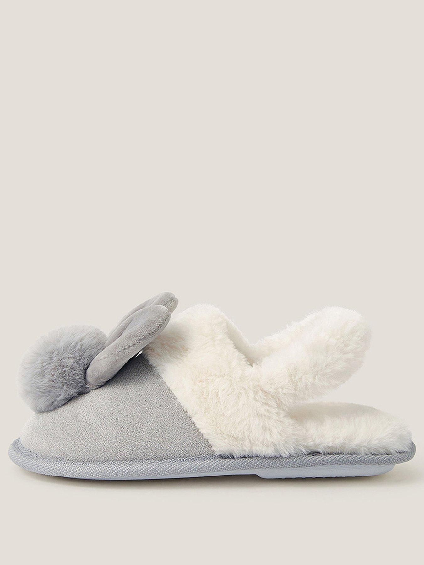 Image 2 of 3 of Monsoon Girls Pom Pom Bunny Slippers - Grey