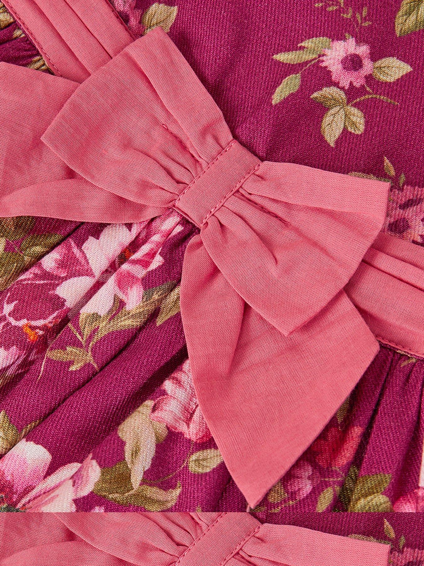 Image 3 of 3 of Monsoon Baby Girls Bow Viscose Dress - Dark Red