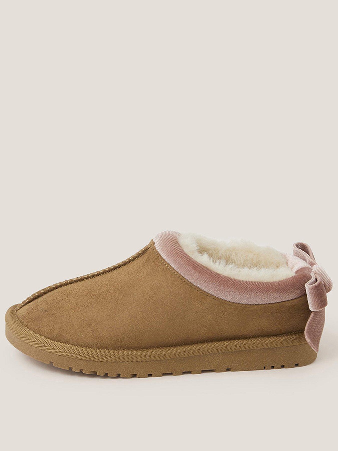 undefined Girls Pink Velvet Bow Low Clog Slippers - Brown