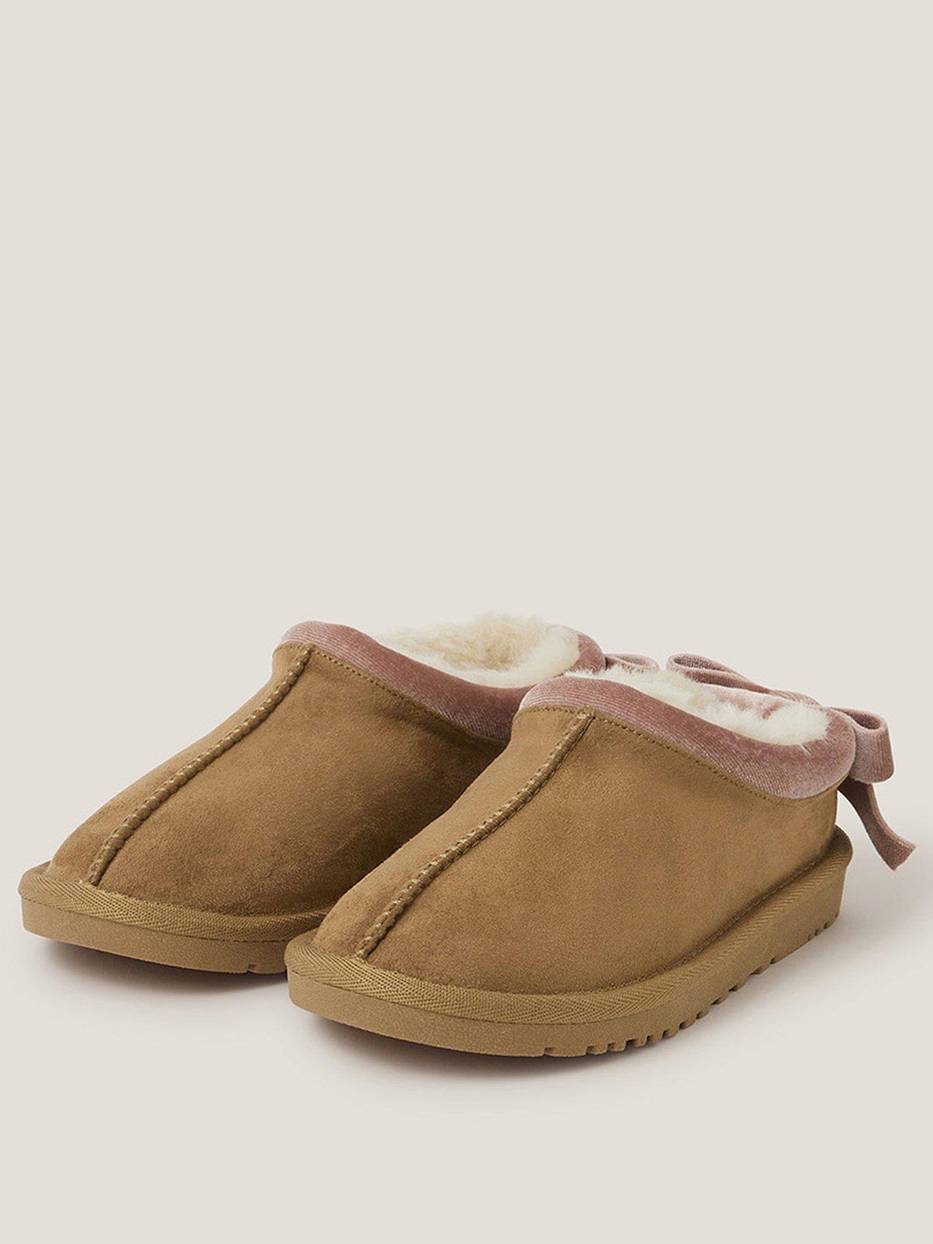 Image 2 of 3 of Monsoon Girls Pink Velvet Bow Low Clog Slippers - Brown