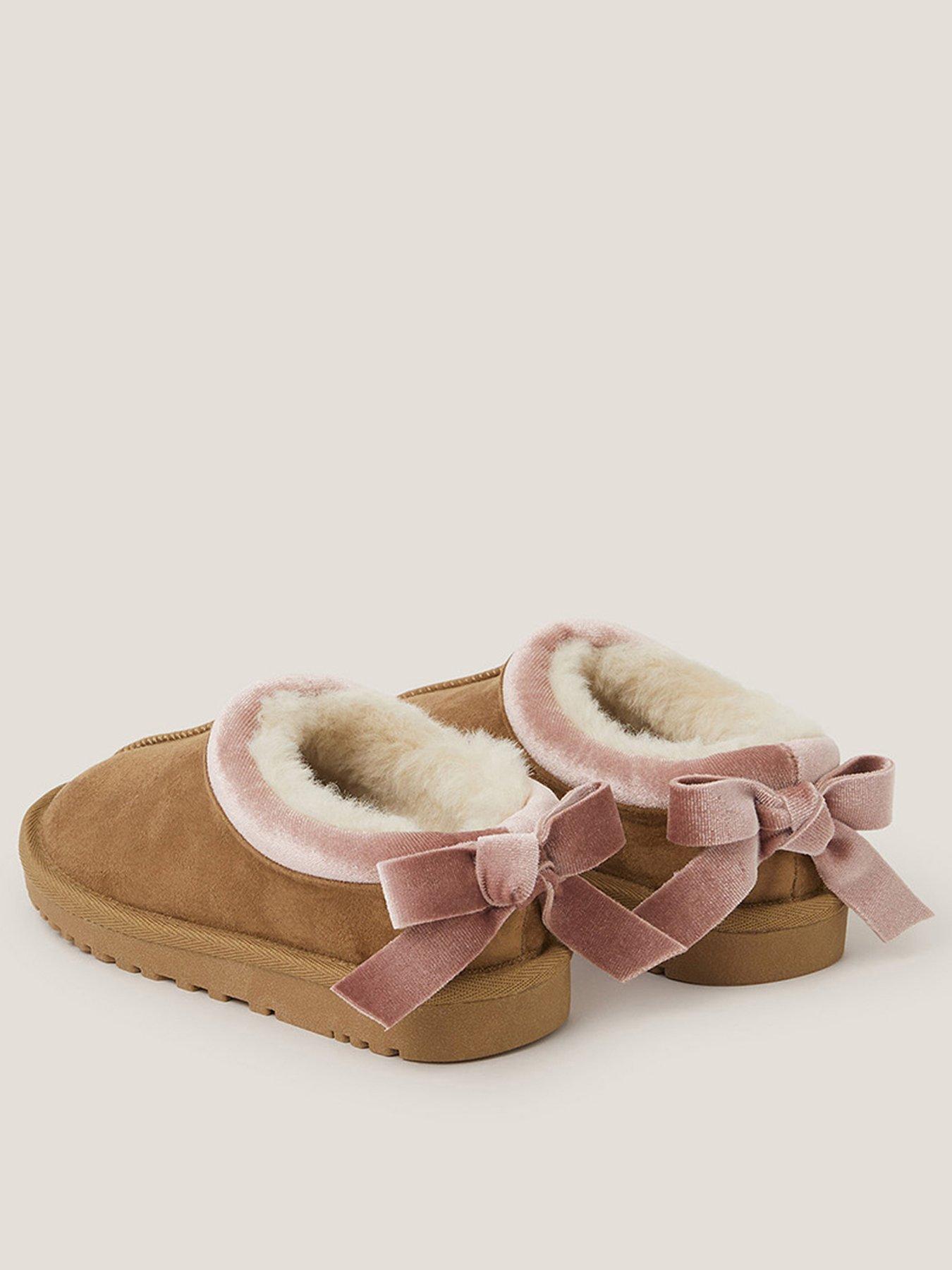Image 3 of 3 of Monsoon Girls Pink Velvet Bow Low Clog Slippers - Brown