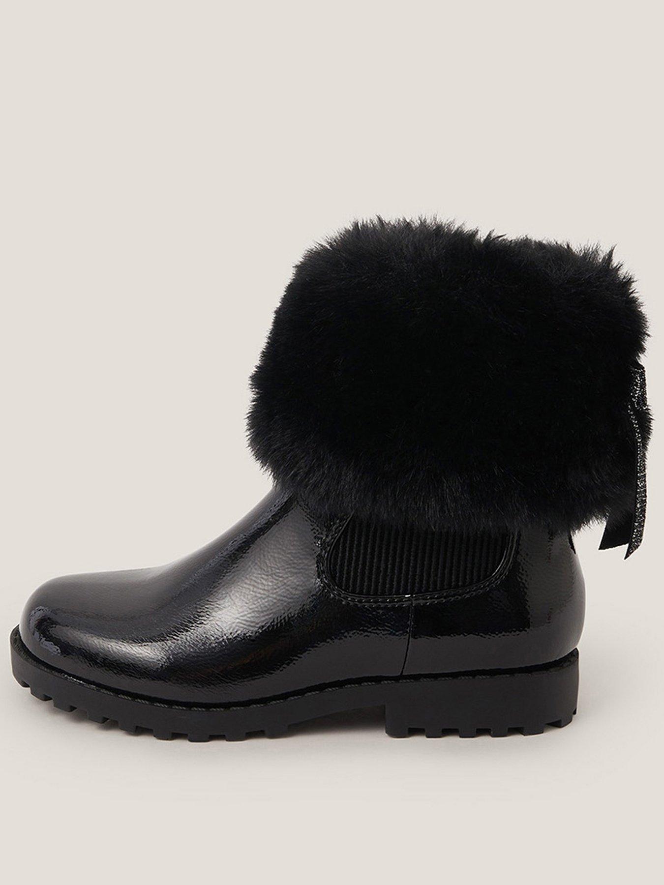 undefined Girls Faux Fur Chelsea Boots - Black
