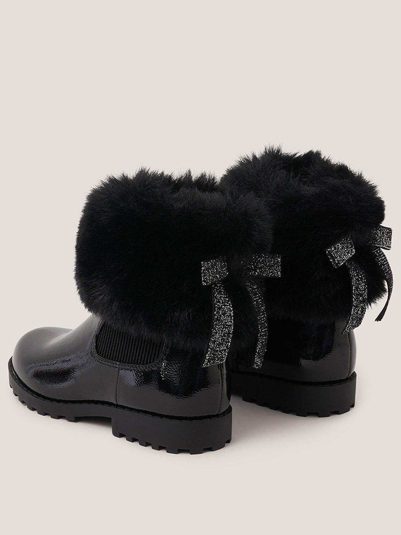 Image 2 of 2 of Monsoon Girls Faux Fur Chelsea Boots - Black
