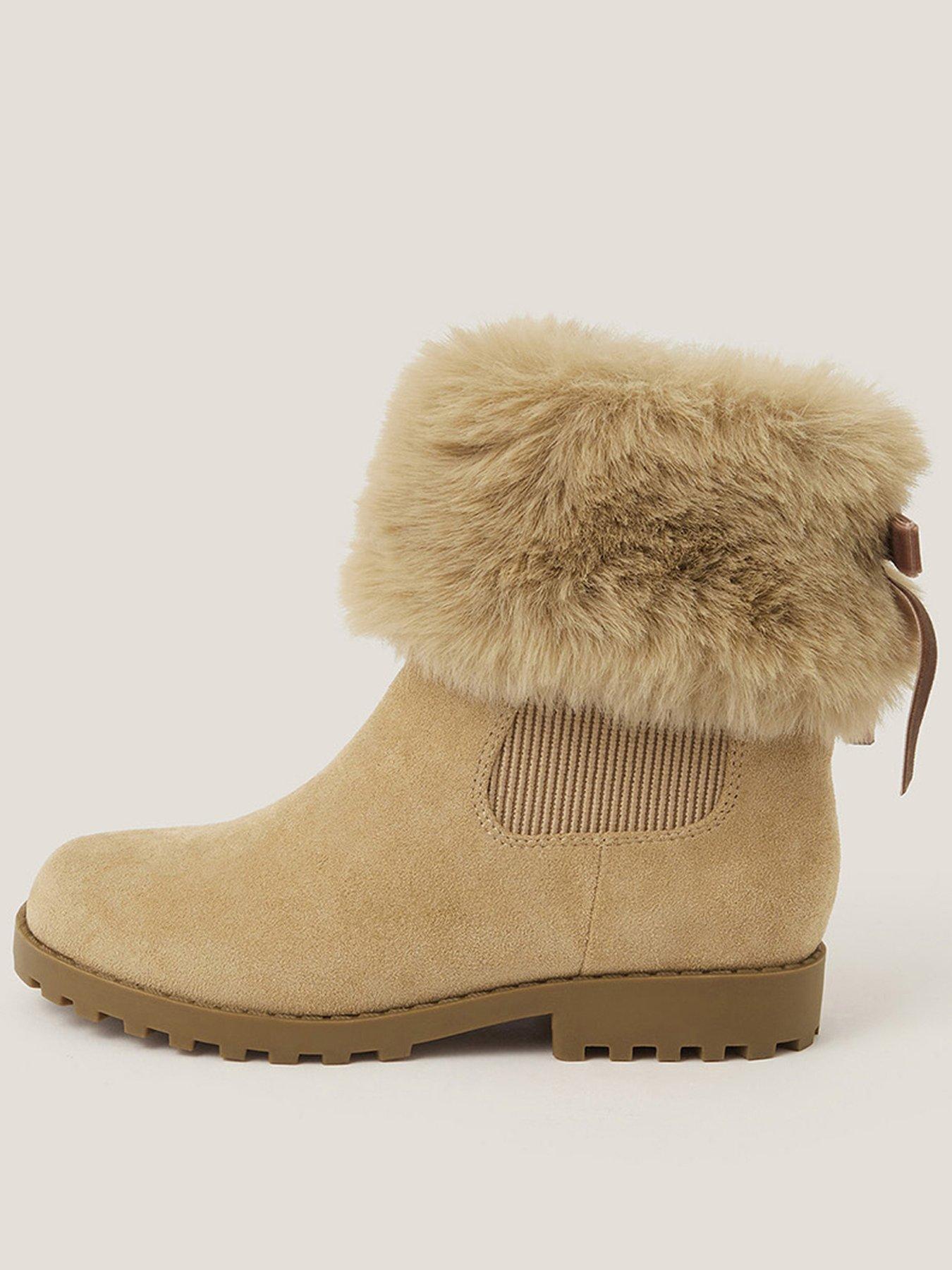 undefined Girls Faux Fur Chelsea Boots - Brown