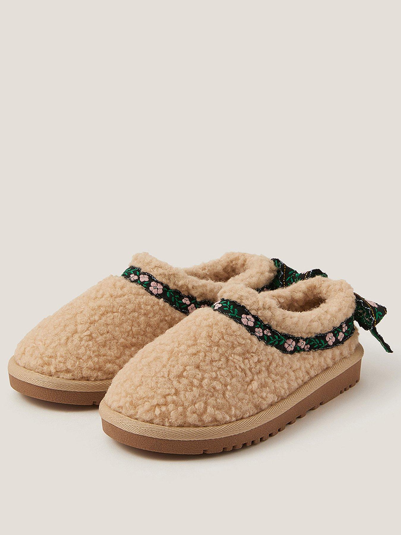 Image 2 of 3 of Monsoon Girls Borg Embroidered Boot Low Clog Slippers - Brown