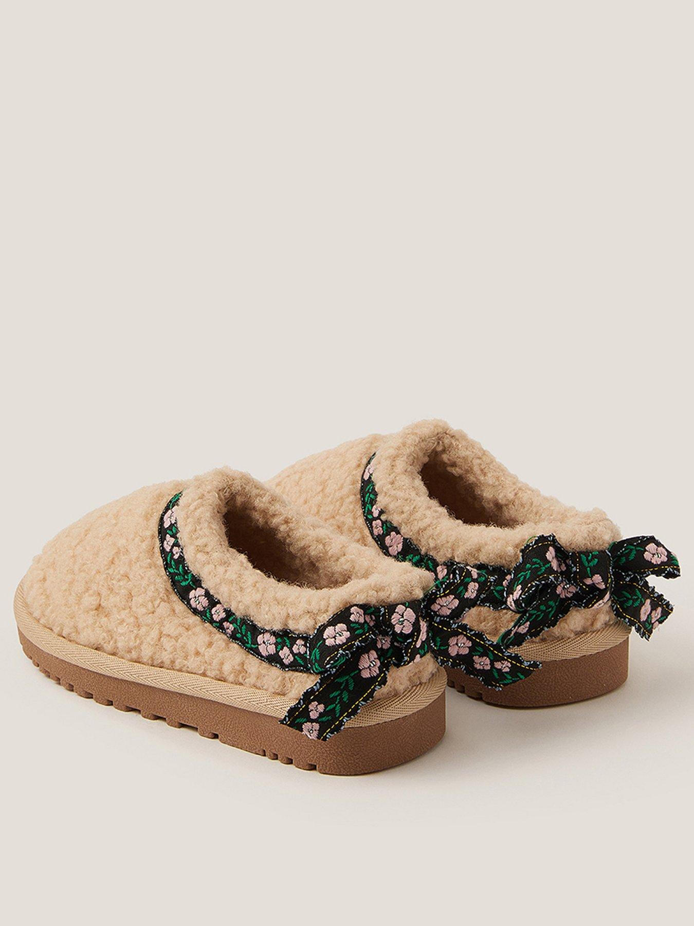 Image 3 of 3 of Monsoon Girls Borg Embroidered Boot Low Clog Slippers - Brown